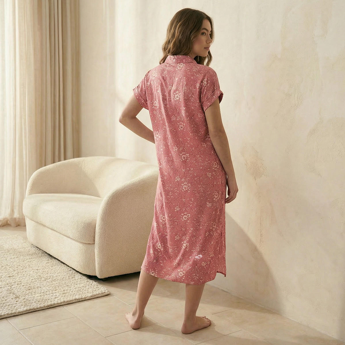Midi Length Night Dress Short Sleeves Printed Viscose - Set of 2-women-clothing-nightwear-nighties-image-5