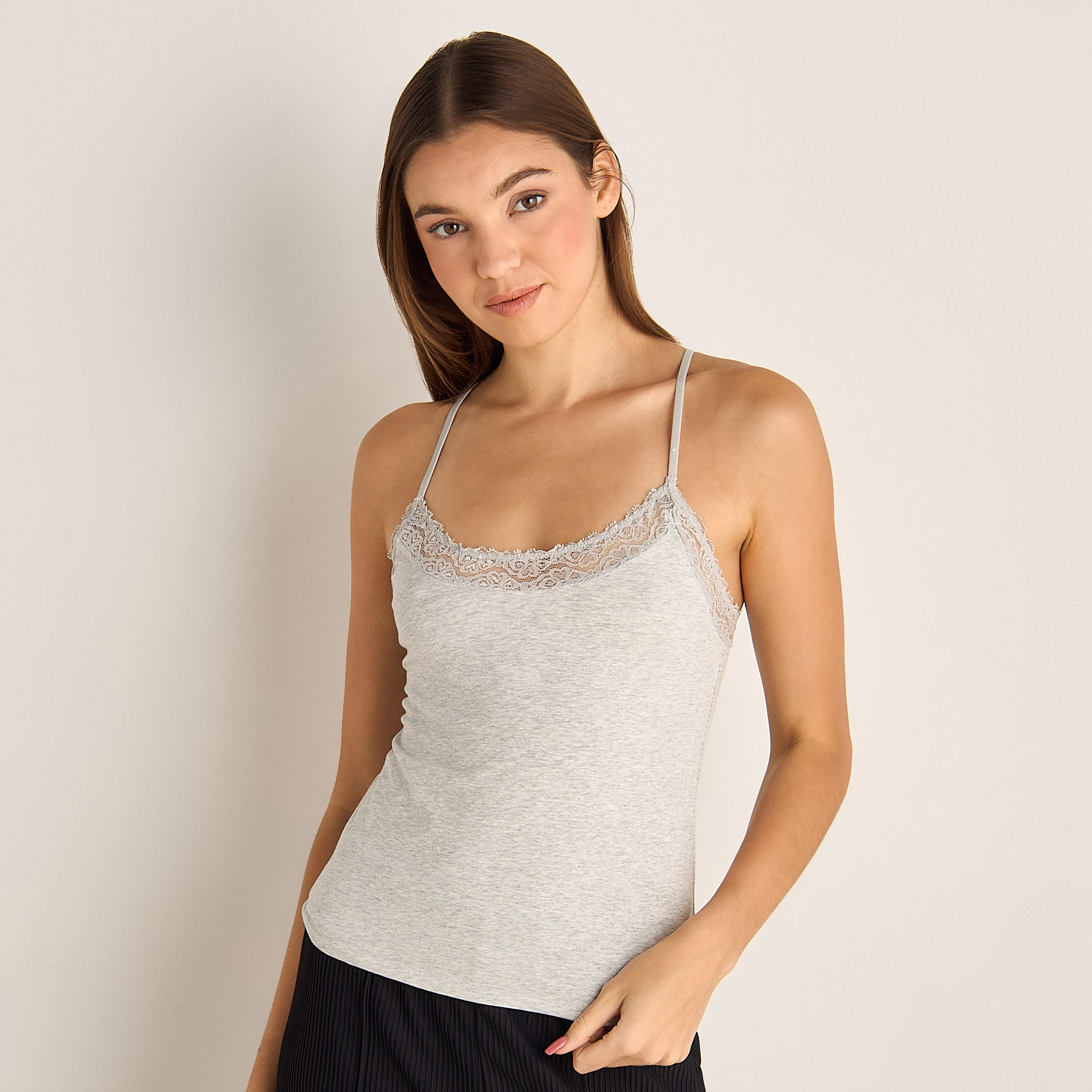 Lace Trim Textured Camisole-women-clothing-lingerie-camisoles-image-1