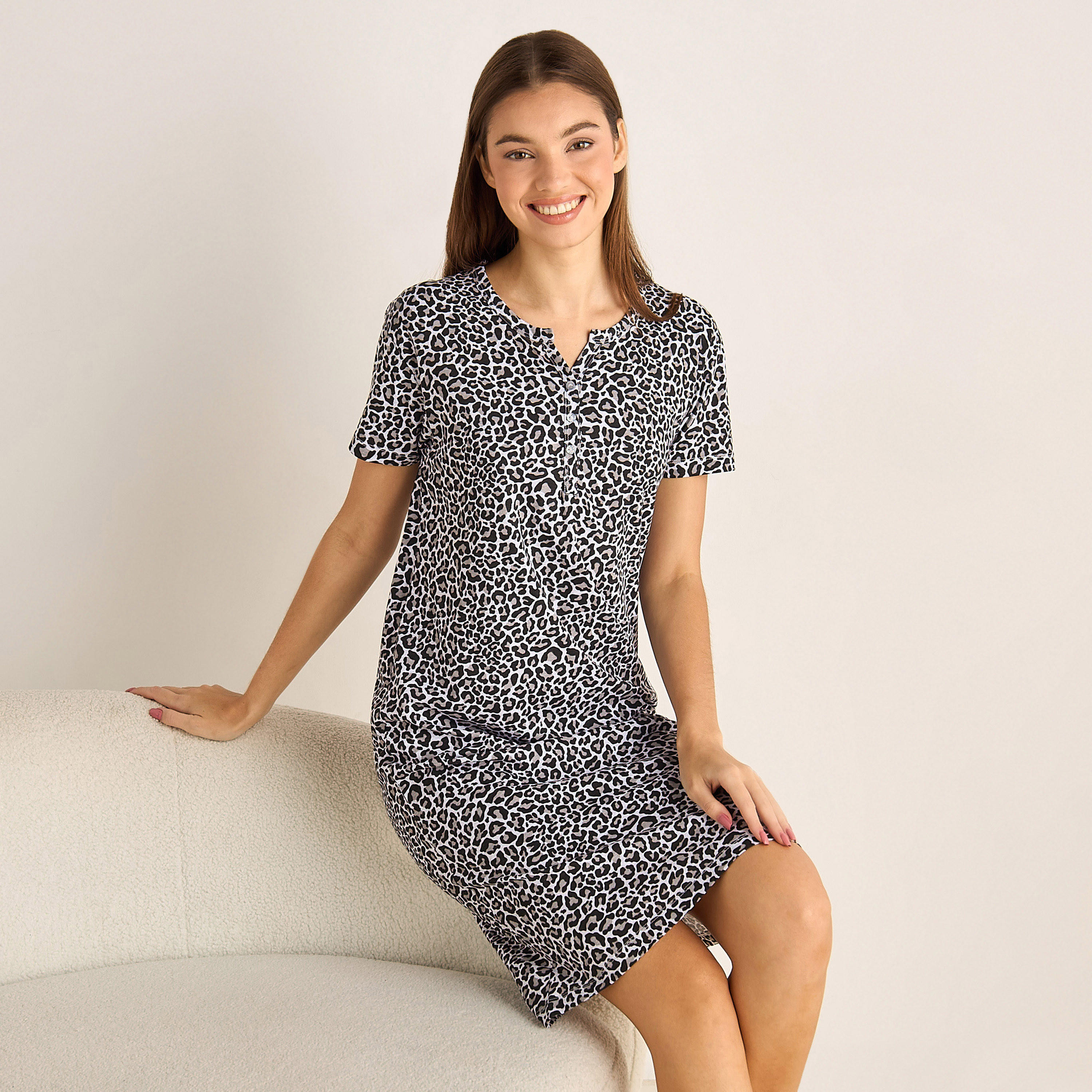 Shop Knee Length Printed Cotton Night Dress with Short Sleeves Online |  Splash Bahrain