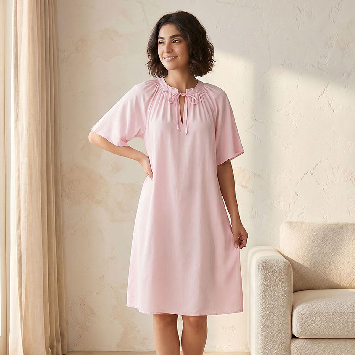 طقم من 2 - قميص نوم قطن بأكمام قصيرة وأربطة-women-clothing-nightwear-nighties-image-6