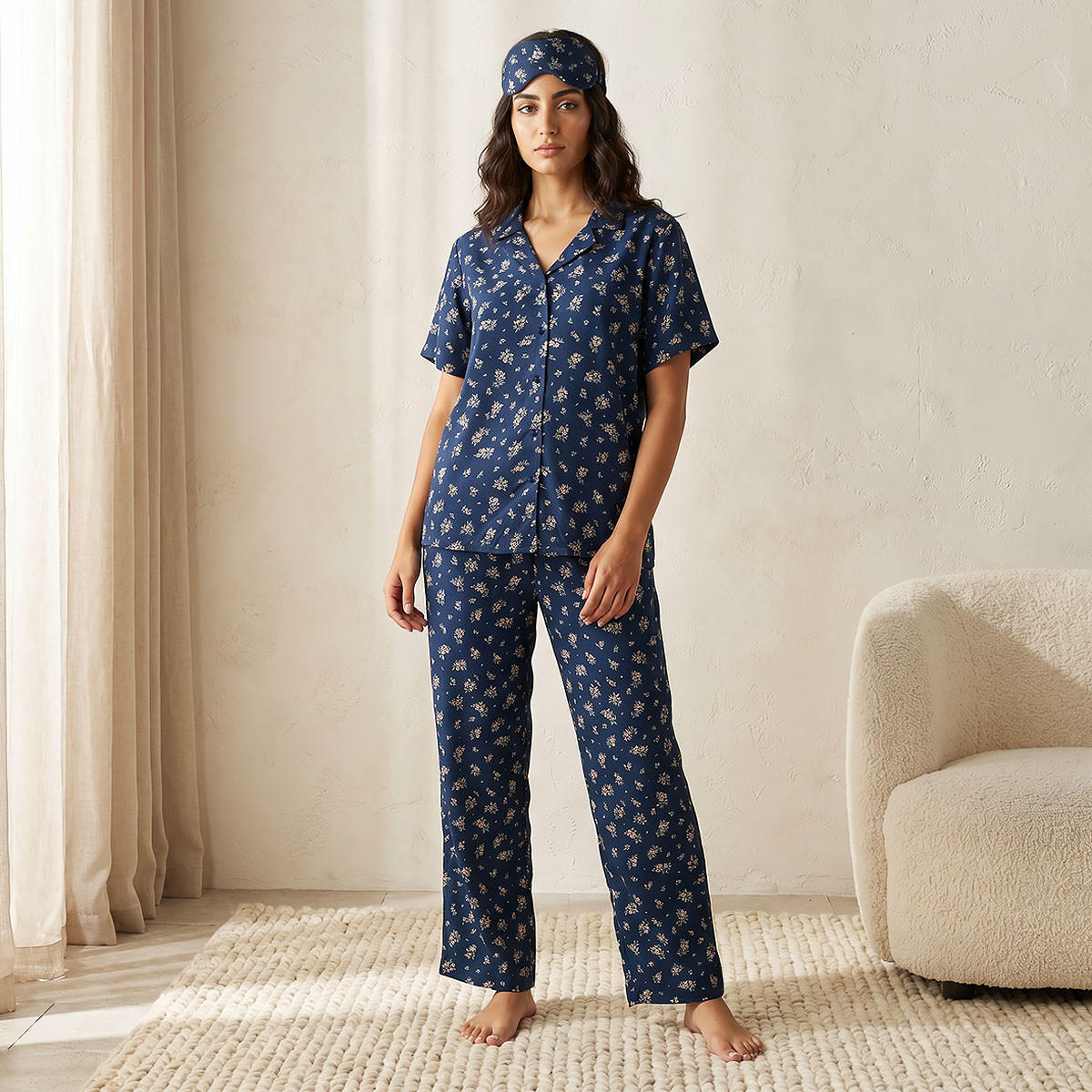 Pyjama Set Button-Down Shirt & Trousers Viscose-women-clothing-nightwear-pyjamas-longsets-image-1