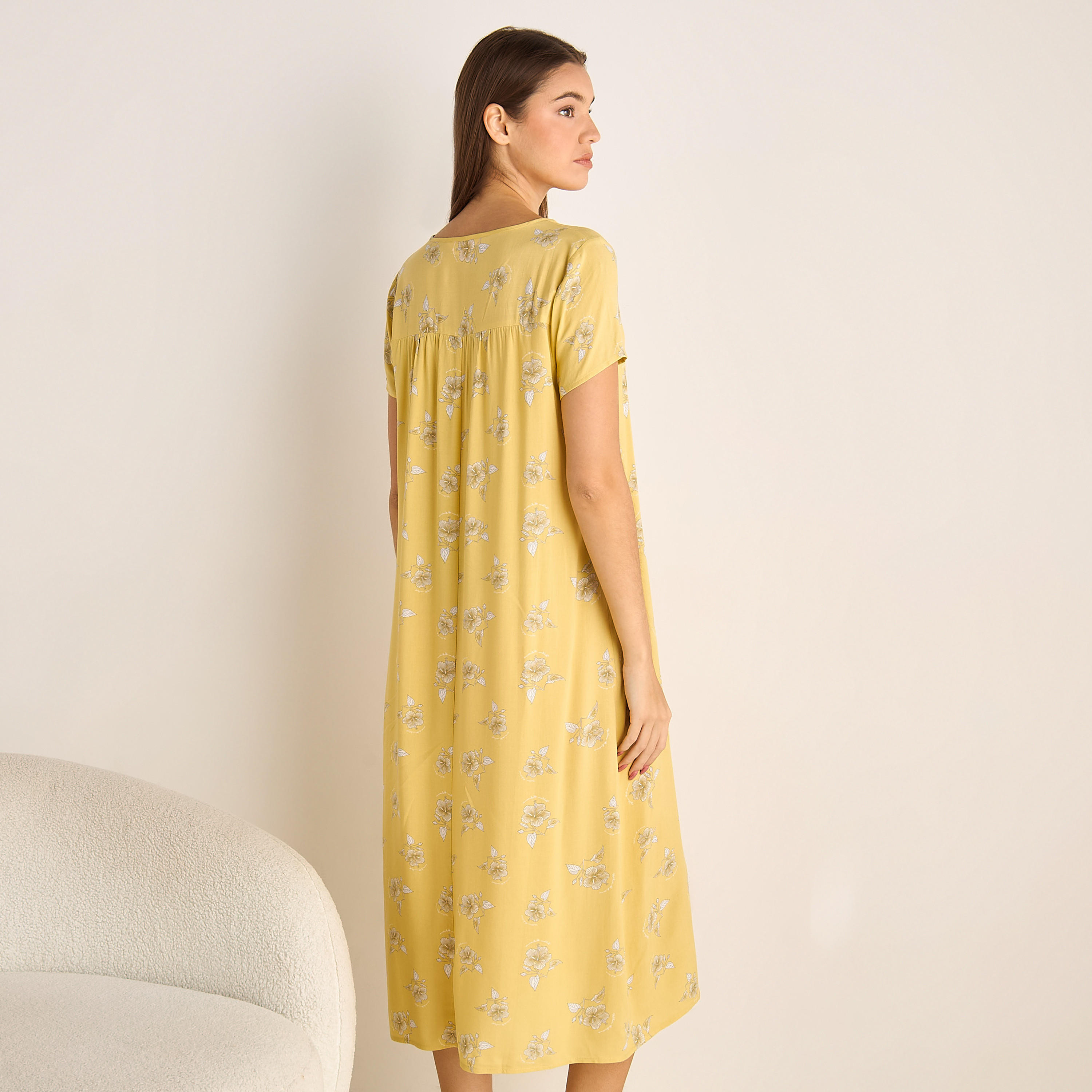 Midi Night Dress Short Sleeves Floral Print Viscose-women-clothing-nightwear-nighties-image-3