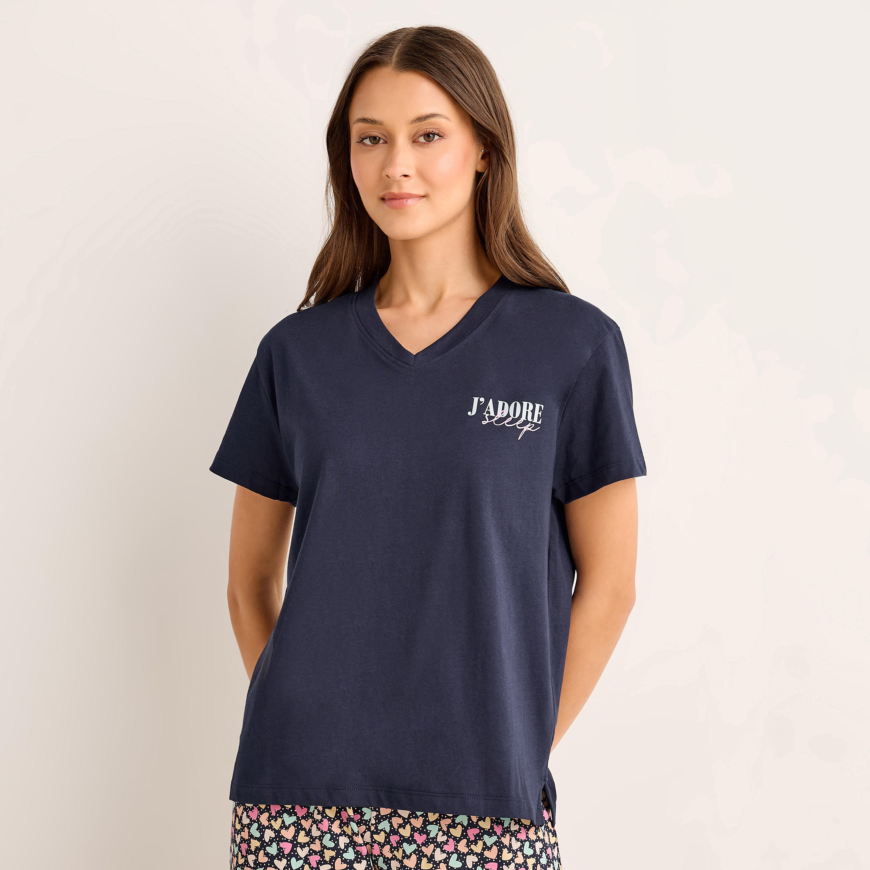 Pyjama Set V-neck T-shirt & Trousers Cotton-women-clothing-nightwear-pyjamas-longsets-image-2