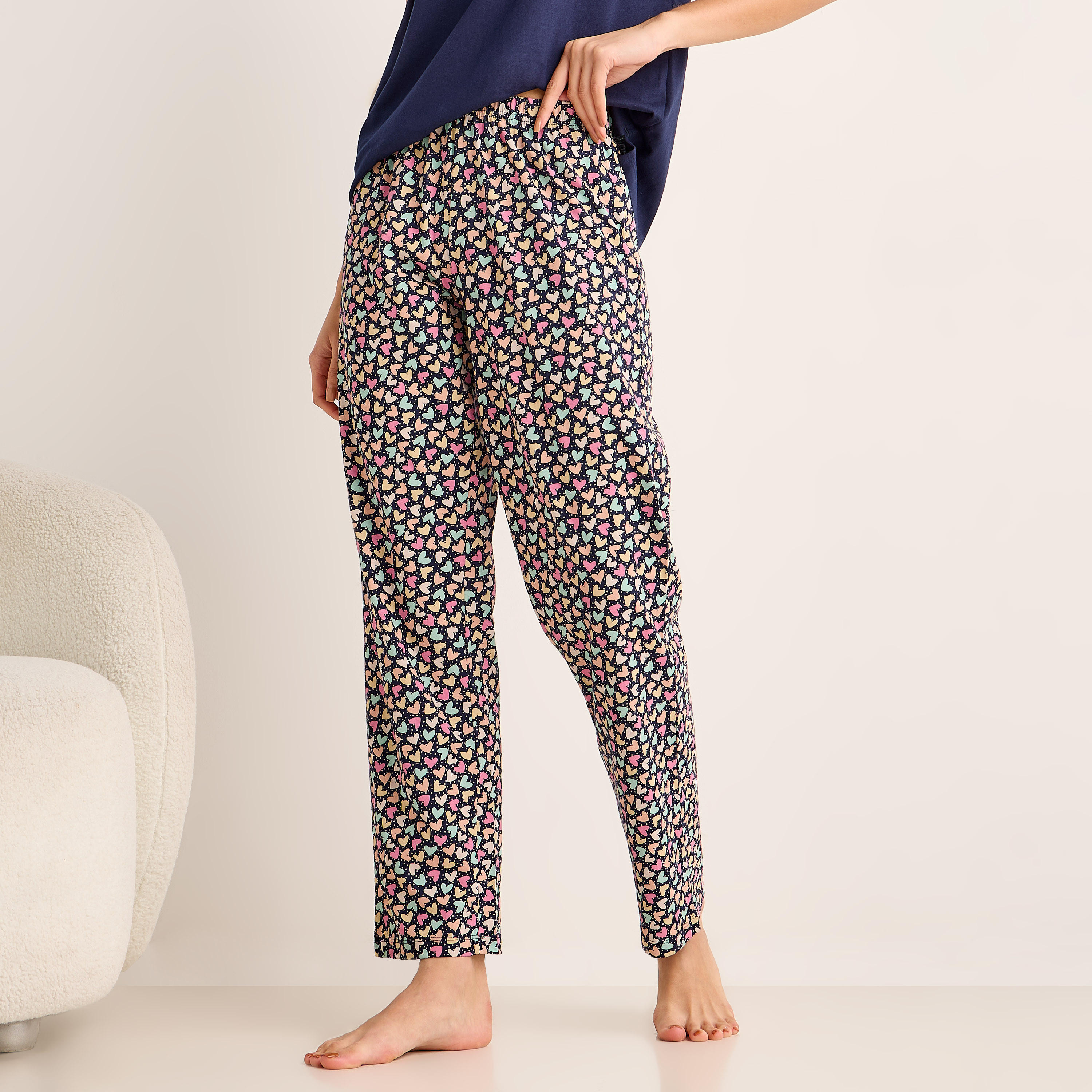 Pyjama Set V-neck T-shirt & Trousers Cotton-women-clothing-nightwear-pyjamas-longsets-image-3