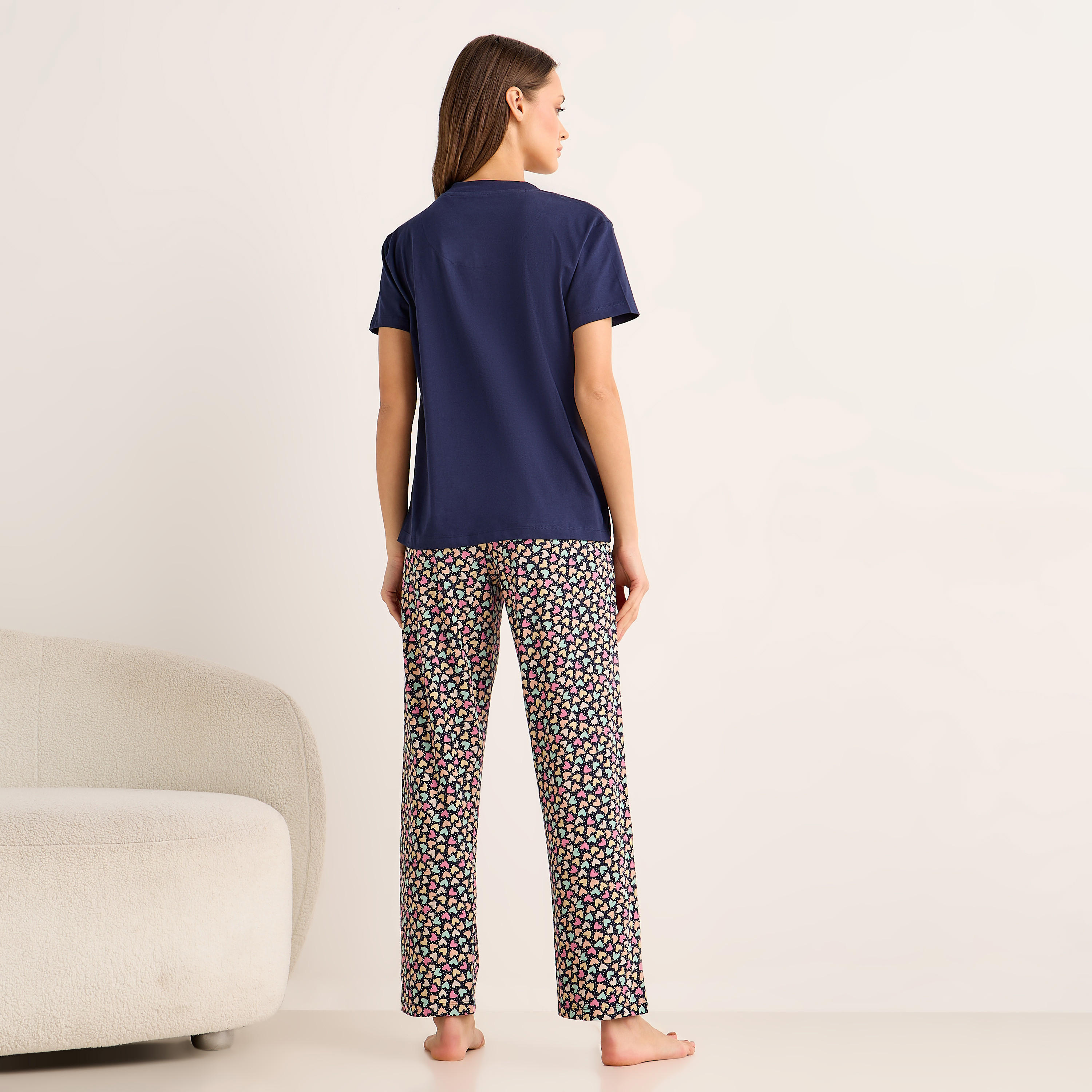 Pyjama Set V-neck T-shirt & Trousers Cotton-women-clothing-nightwear-pyjamas-longsets-image-4