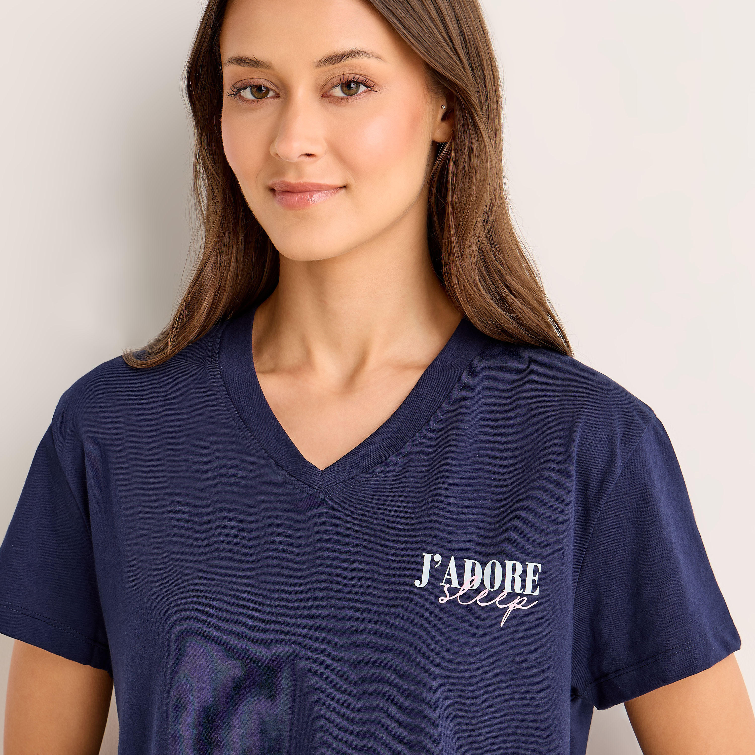 Pyjama Set V-neck T-shirt & Trousers Cotton-women-clothing-nightwear-pyjamas-longsets-image-5