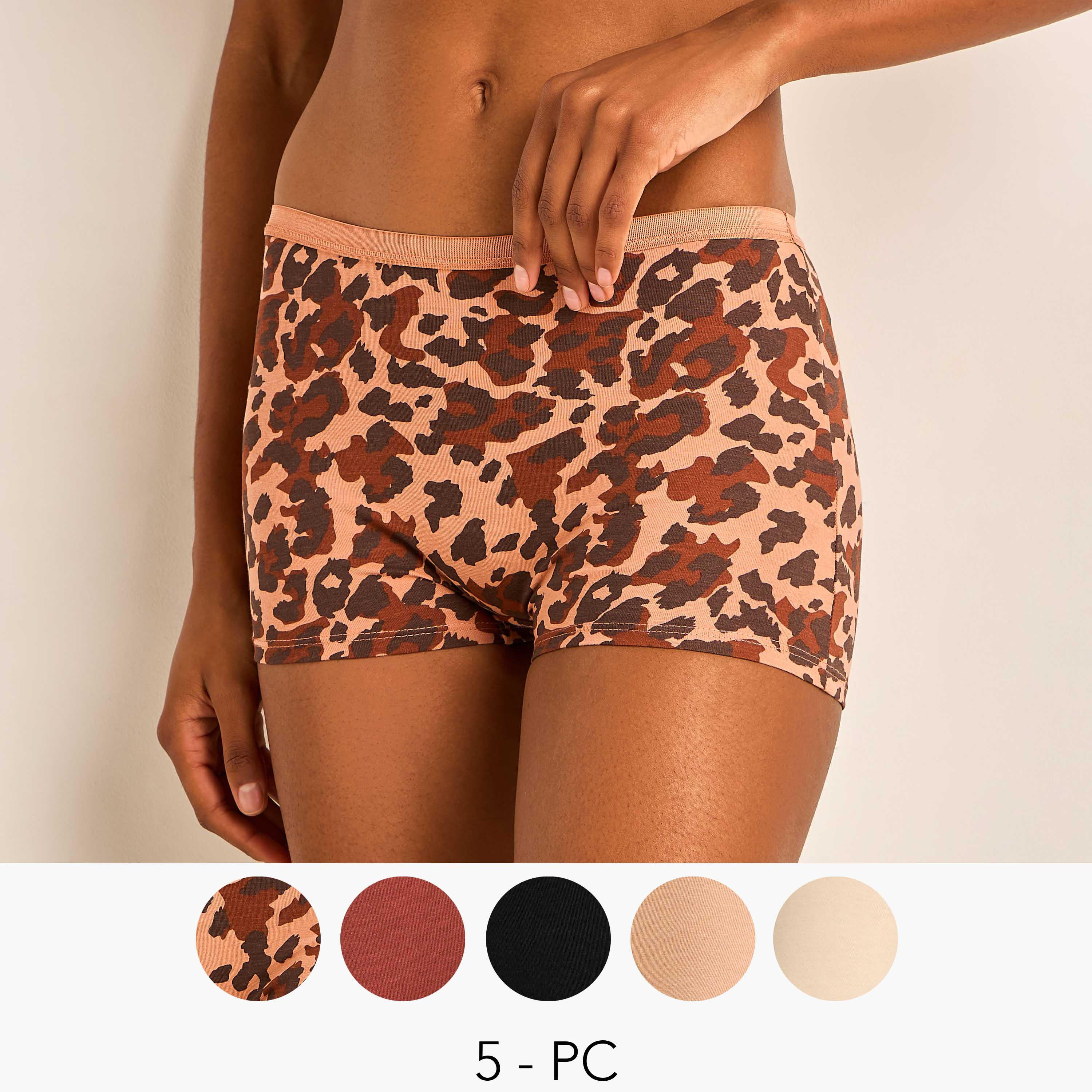 Set of 5 - Boyshort Briefs with Assorted Print-women-clothing-lingerie-panties-image-1