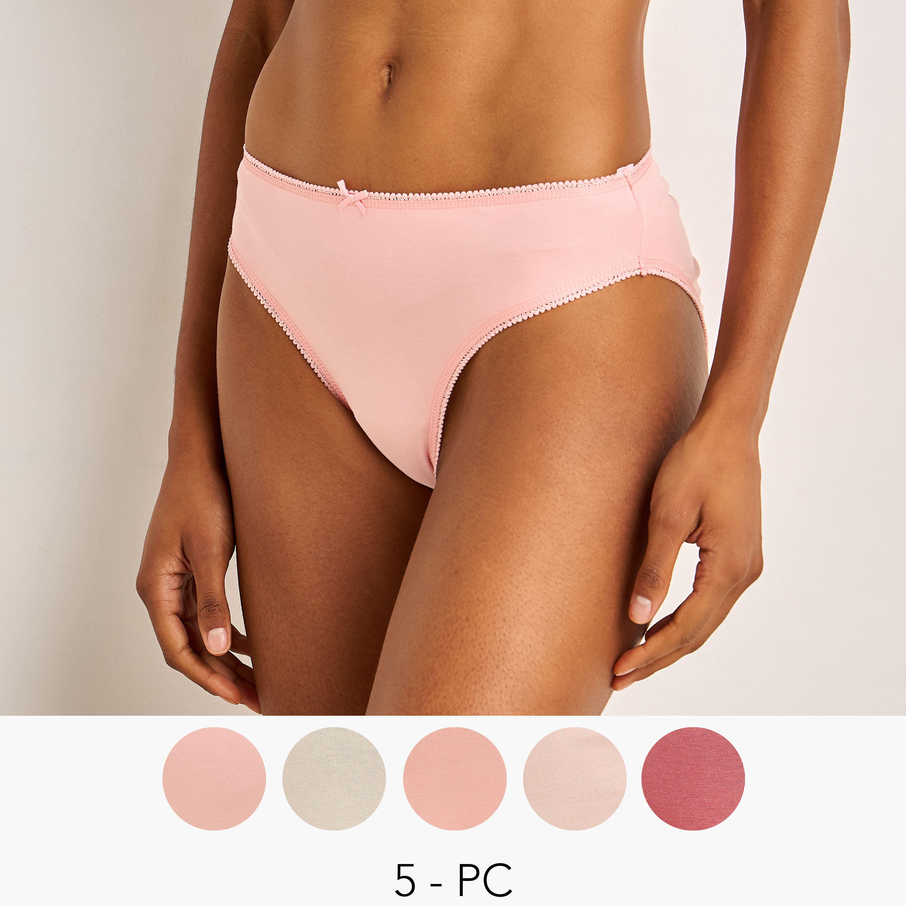 Set of 5 - Bikini Briefs with Bow Detail-women-clothing-lingerie-panties-image-1