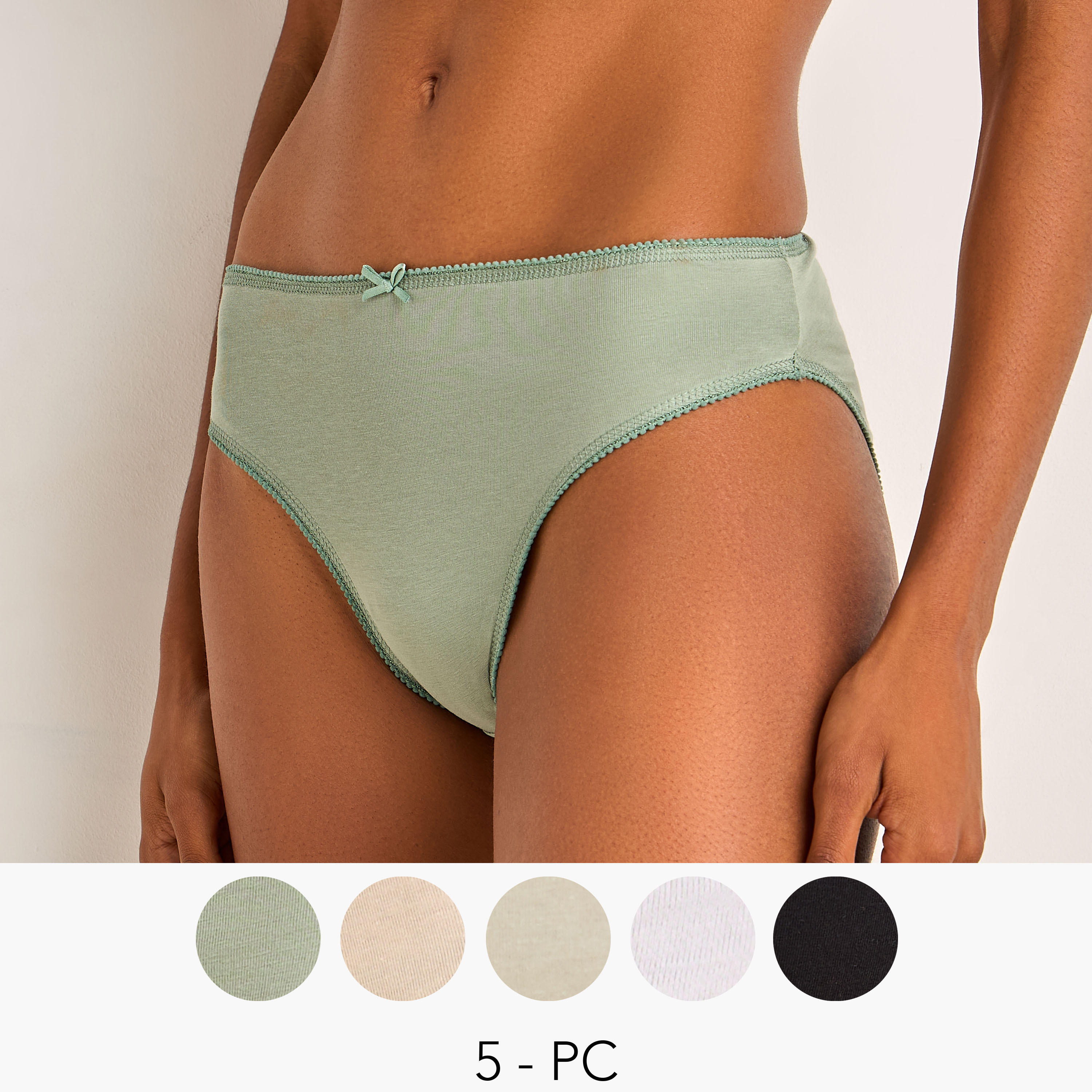 Set of 5 - Bikini Briefs with Bow Detail-women-clothing-lingerie-panties-image-1
