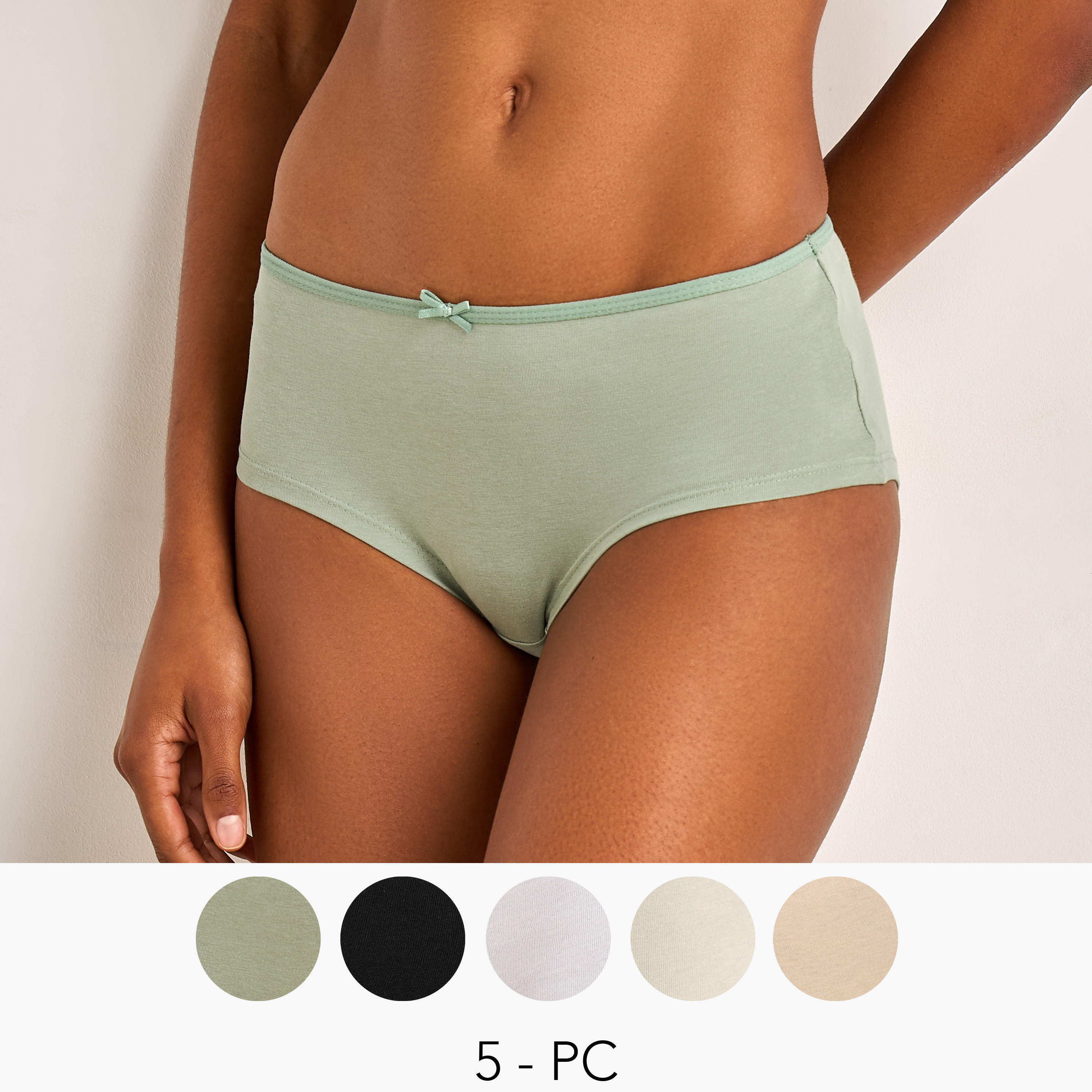 طقم من 5 - سراويل هيبستر بتفاصيل فيونكة-women-clothing-lingerie-panties-image-1