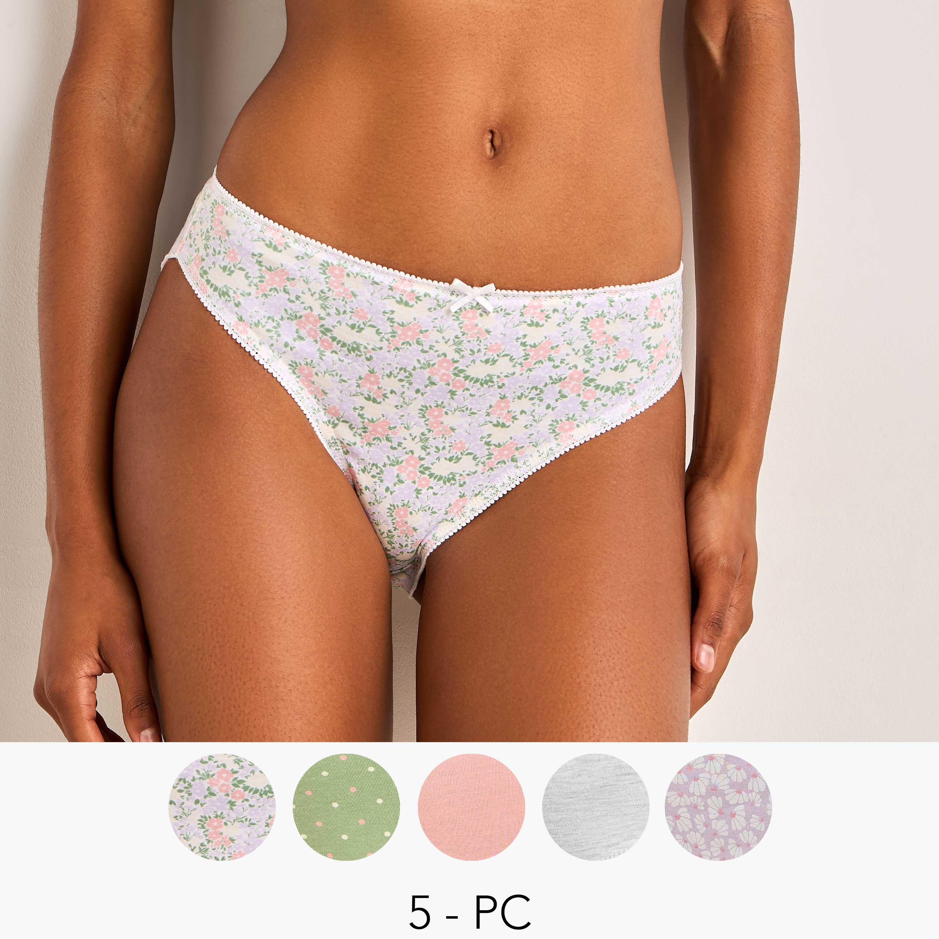 طقم من 5 - سراويل بيكيني متنوعة بطبعات-women-clothing-lingerie-panties-image-1