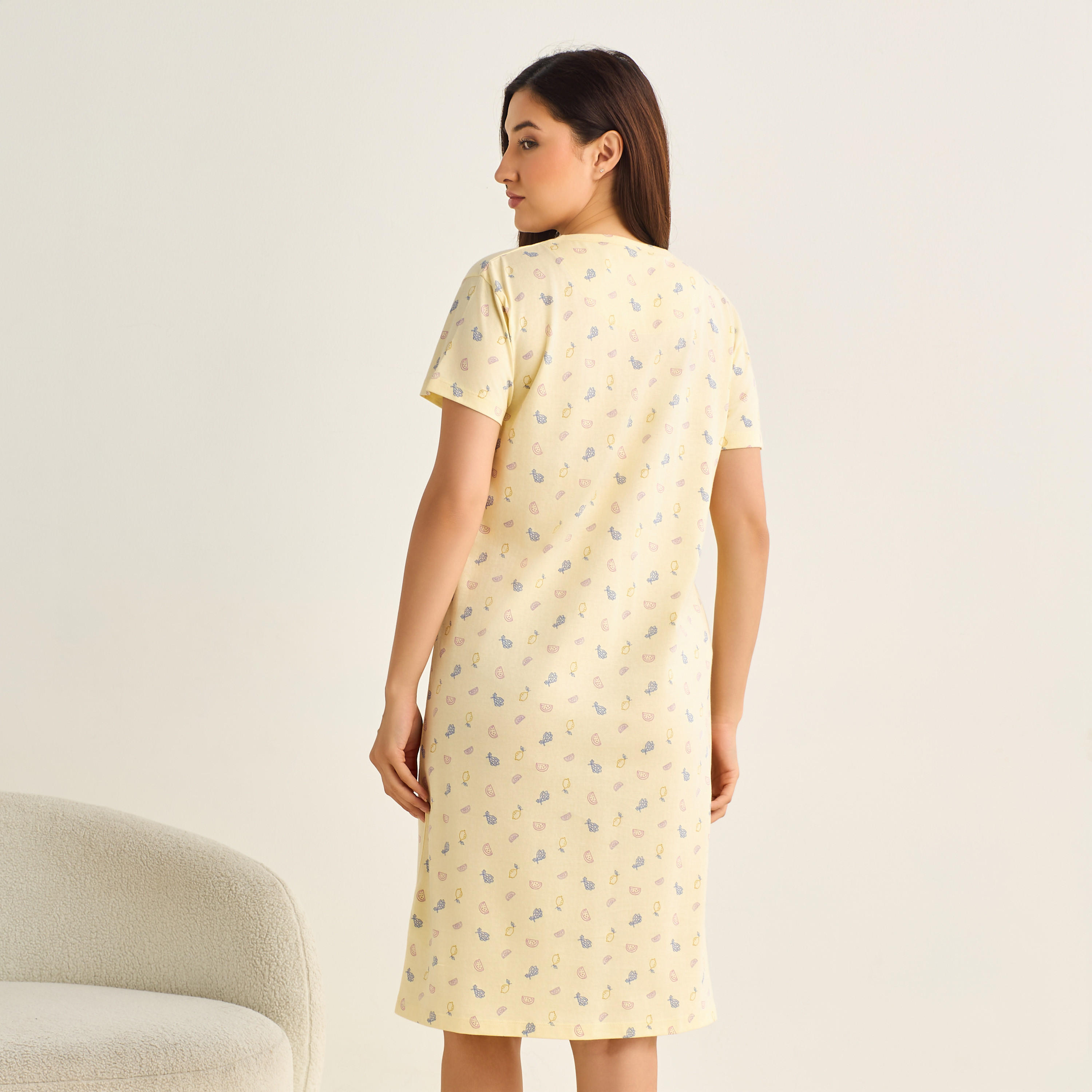 Midi Night Dress Short Sleeve Fruit Print Cotton-women-clothing-nightwear-nighties-image-3