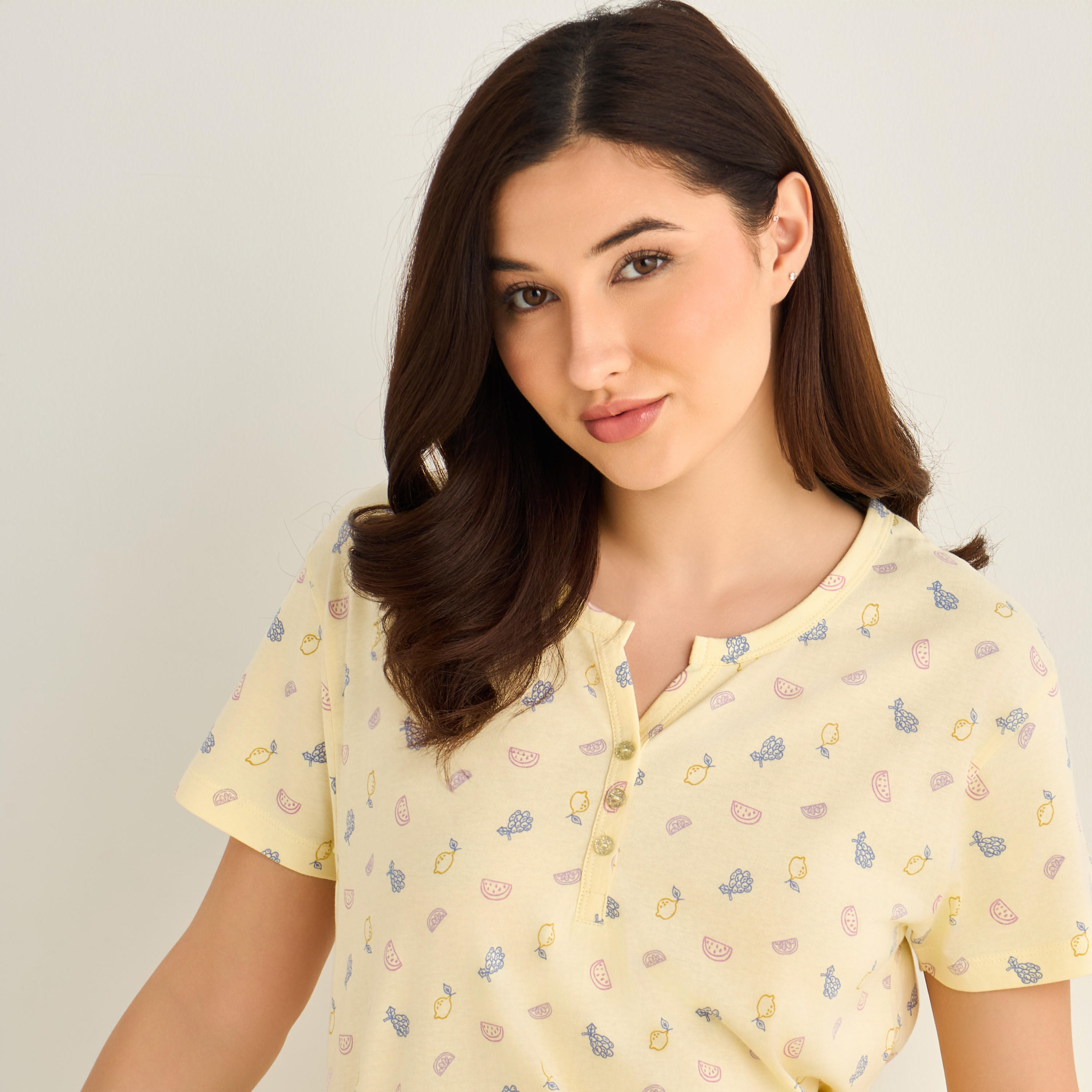 Midi Night Dress Short Sleeve Fruit Print Cotton-women-clothing-nightwear-nighties-image-4