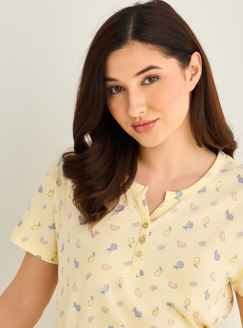 فستان نوم قطن ميدي بأكمام قصيرة وطبعات-women-clothing-nightwear-nighties-image-4