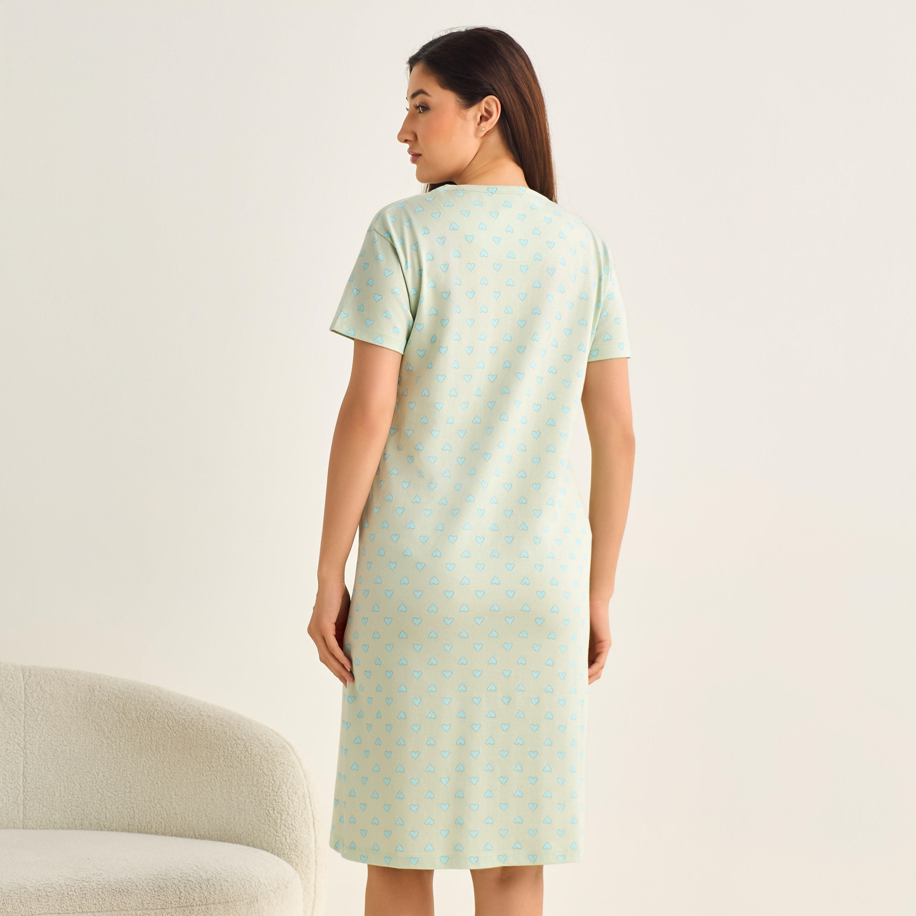 فستان نوم قطن ميدي بأكمام قصيرة وطبعات-women-clothing-nightwear-nighties-image-3