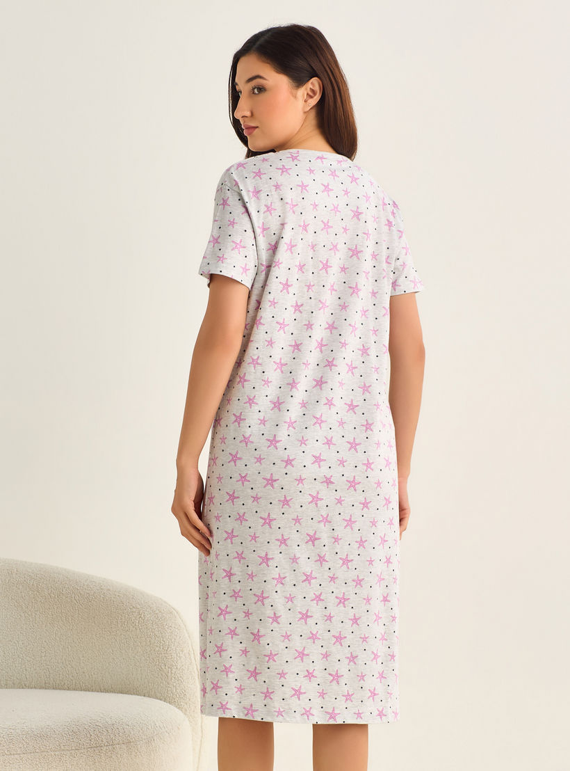 فستان نوم قطن ميدي بأكمام قصيرة وطبعات-women-clothing-nightwear-nighties-image-3