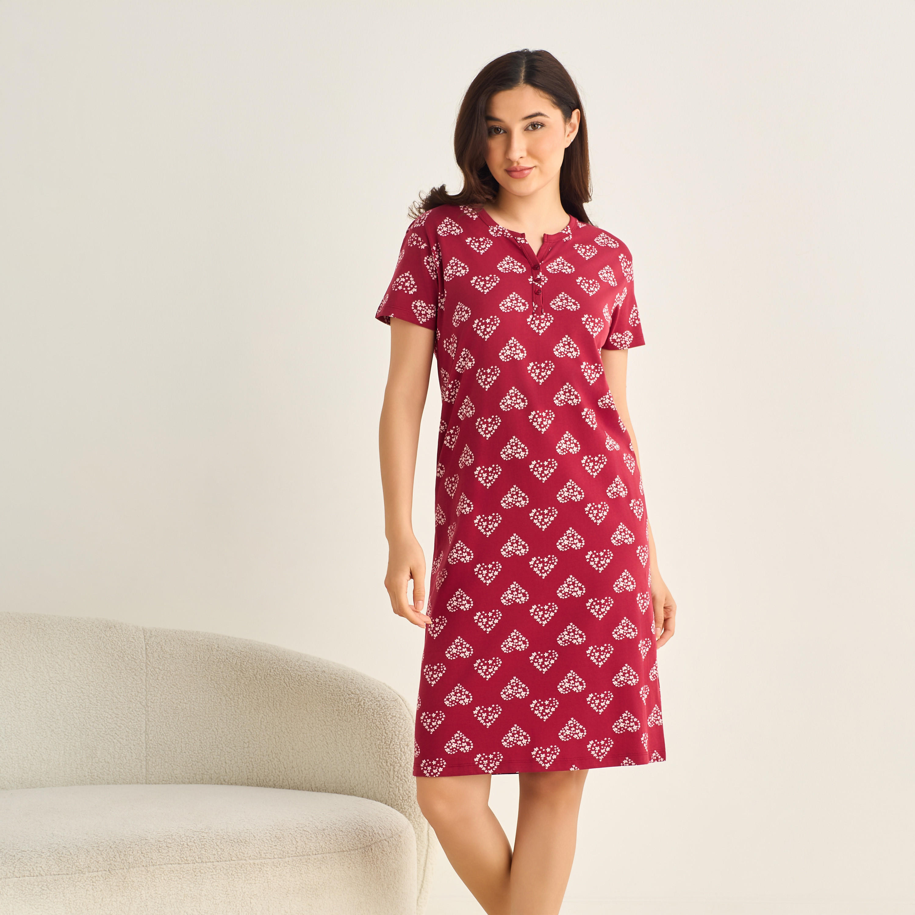 Midi Night Dress Short Sleeve Fruit Print Cotton-women-clothing-nightwear-nighties-image-2