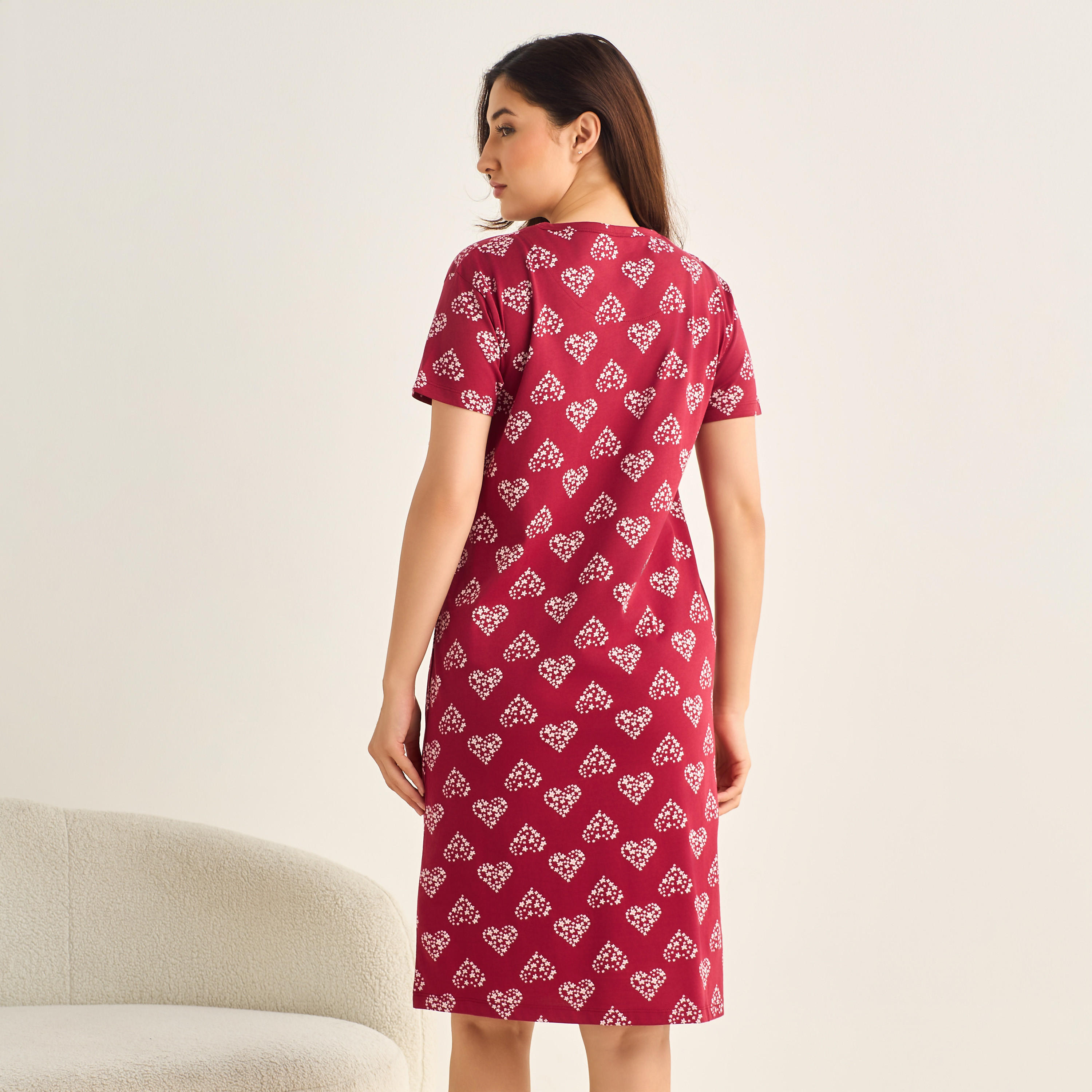 Midi Night Dress Short Sleeve Fruit Print Cotton-women-clothing-nightwear-nighties-image-3
