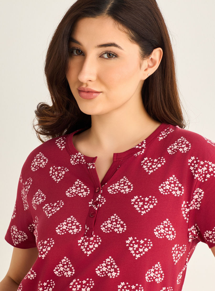 فستان نوم قطن ميدي بأكمام قصيرة وطبعات-women-clothing-nightwear-nighties-image-4