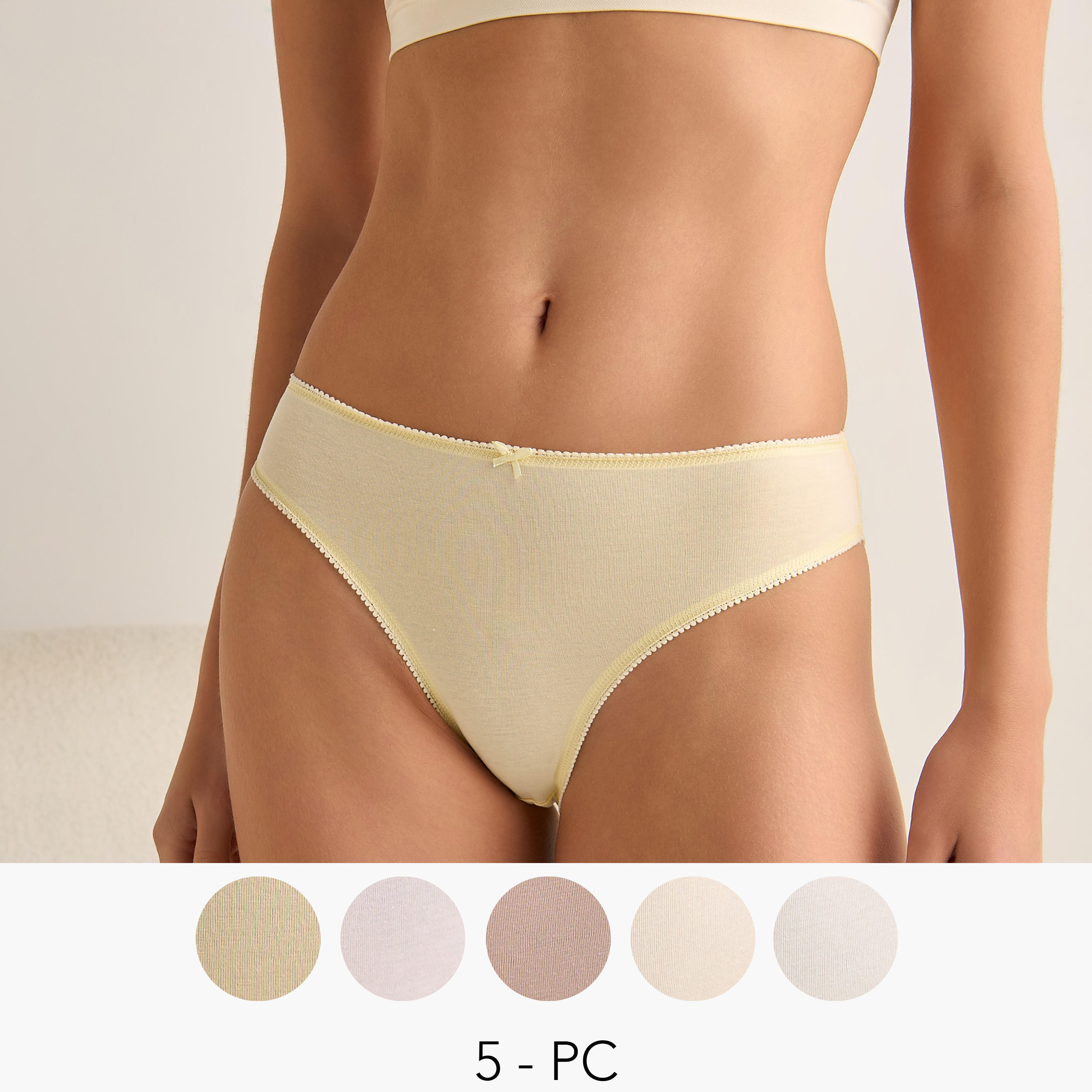 Set of 5 - Bow Detail Bikini Briefs-women-clothing-lingerie-panties-image-1