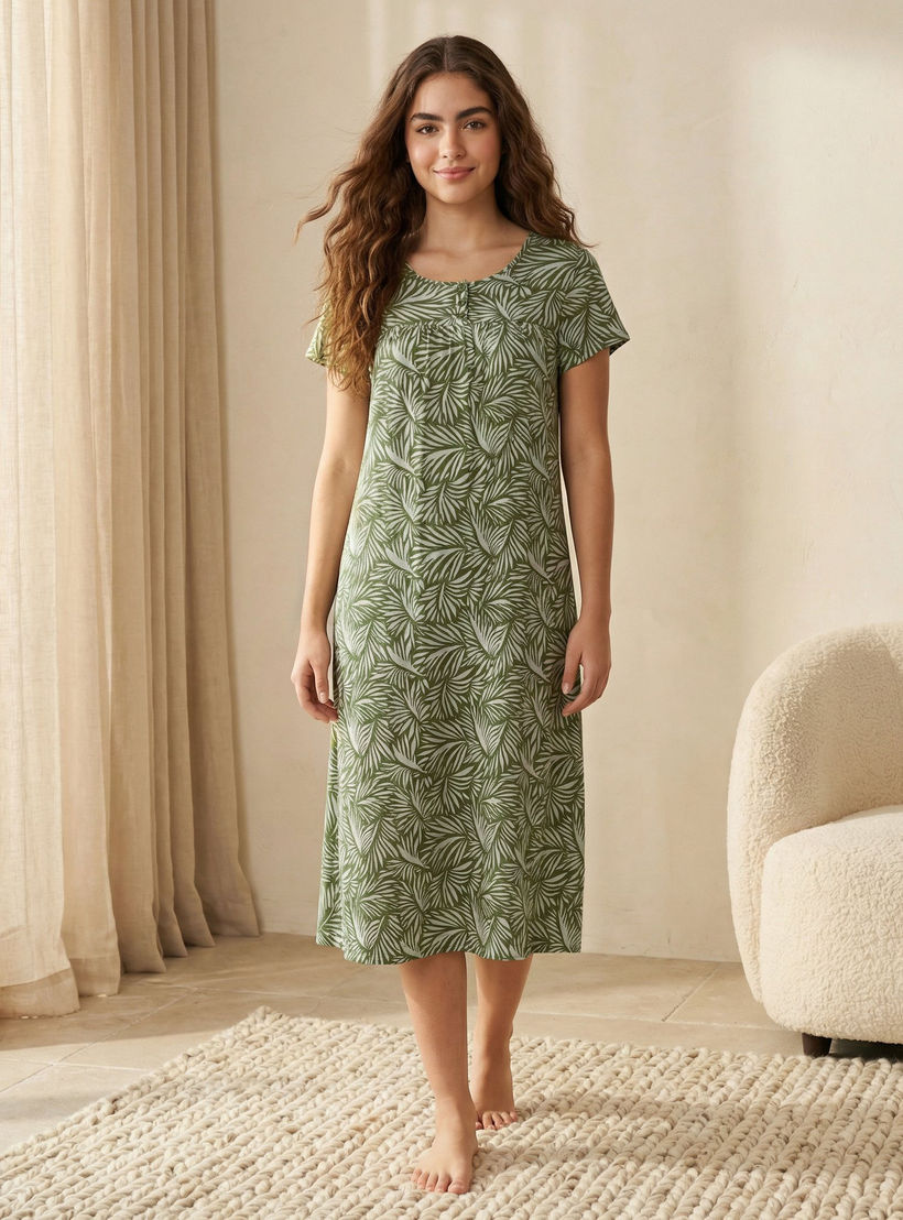 فستان نوم ميدي فيسكوز بأكمام قصيرة وطبعات-women-clothing-nightwear-nighties-image-1