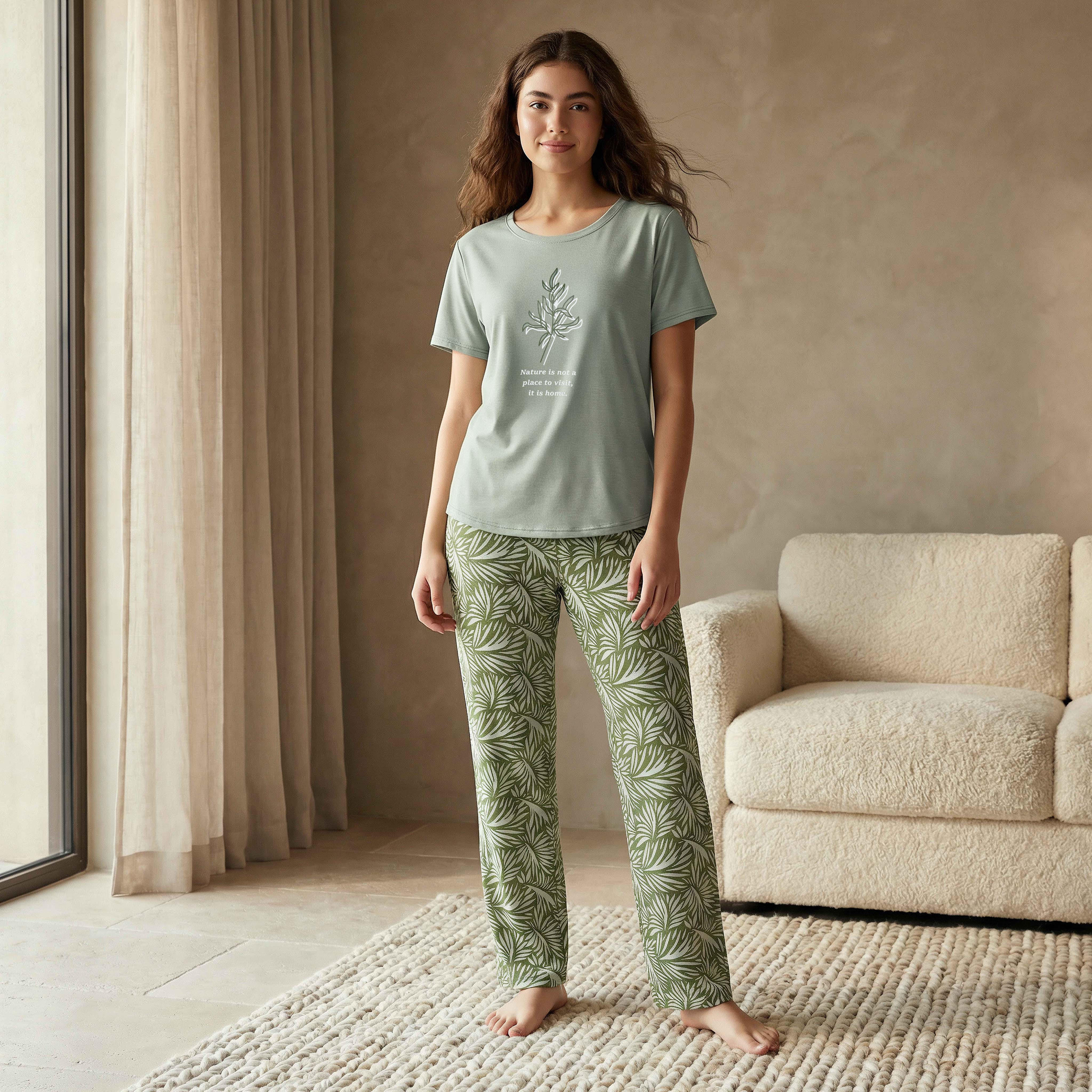 طقم بيجاما تيشيرت وبيجاما فيسكوز-women-clothing-nightwear-pyjamas-longsets-image-6