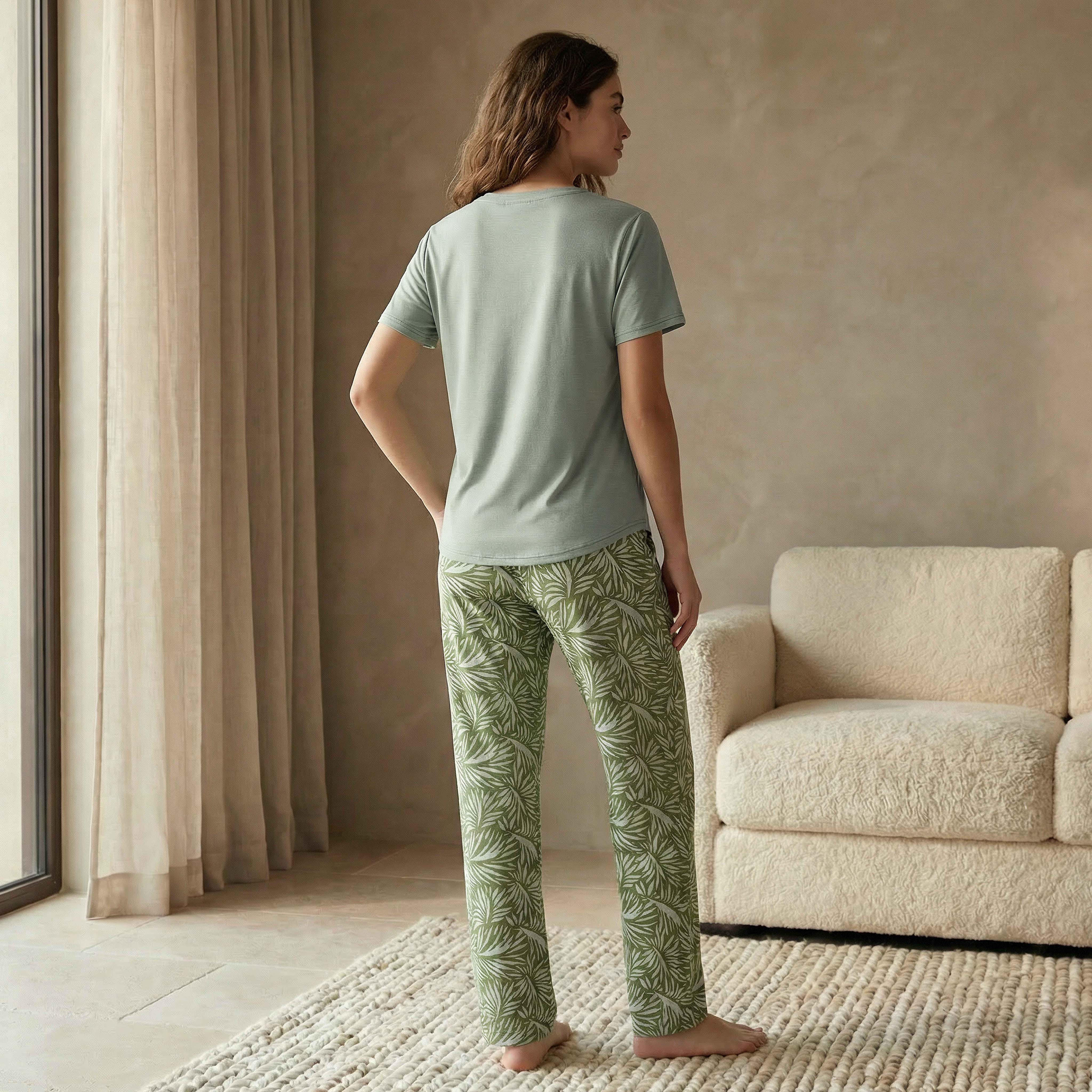 طقم بيجاما تيشيرت وبيجاما فيسكوز-women-clothing-nightwear-pyjamas-longsets-image-3