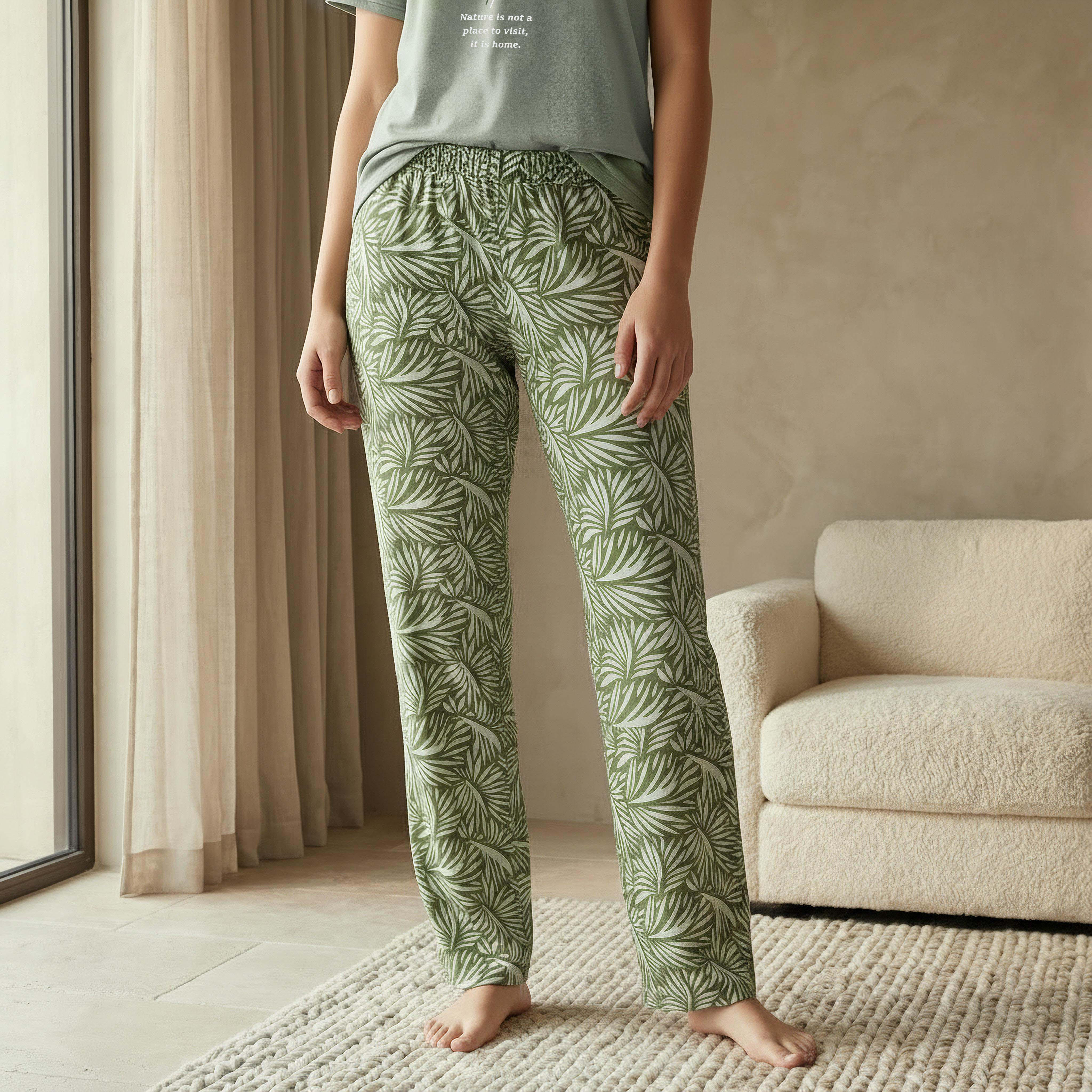 طقم بيجاما تيشيرت وبيجاما فيسكوز-women-clothing-nightwear-pyjamas-longsets-image-2