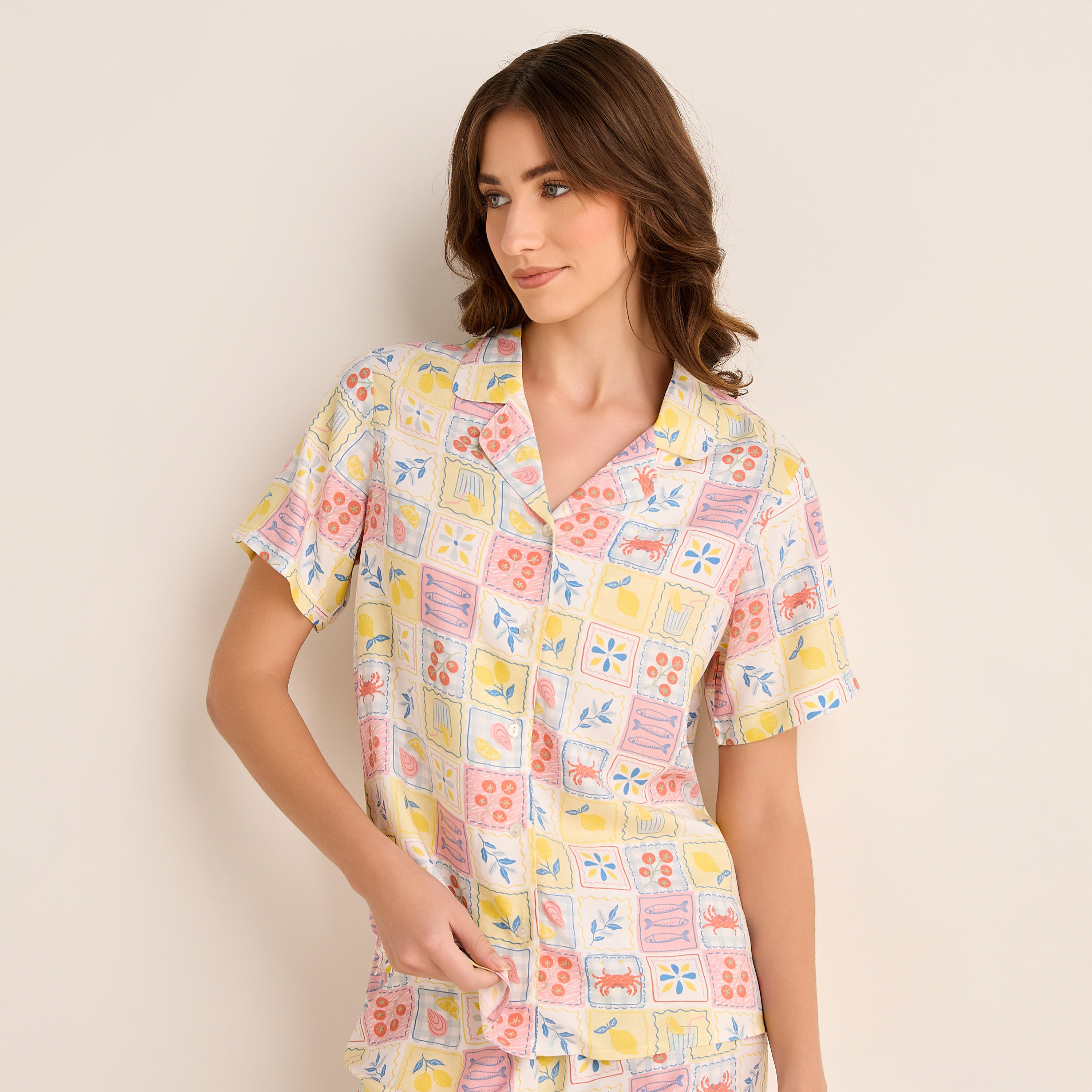 Pyjama Set Button-Down Shirt and Pants with Eye Mask Viscose-women-clothing-nightwear-pyjamas-longsets-image-3