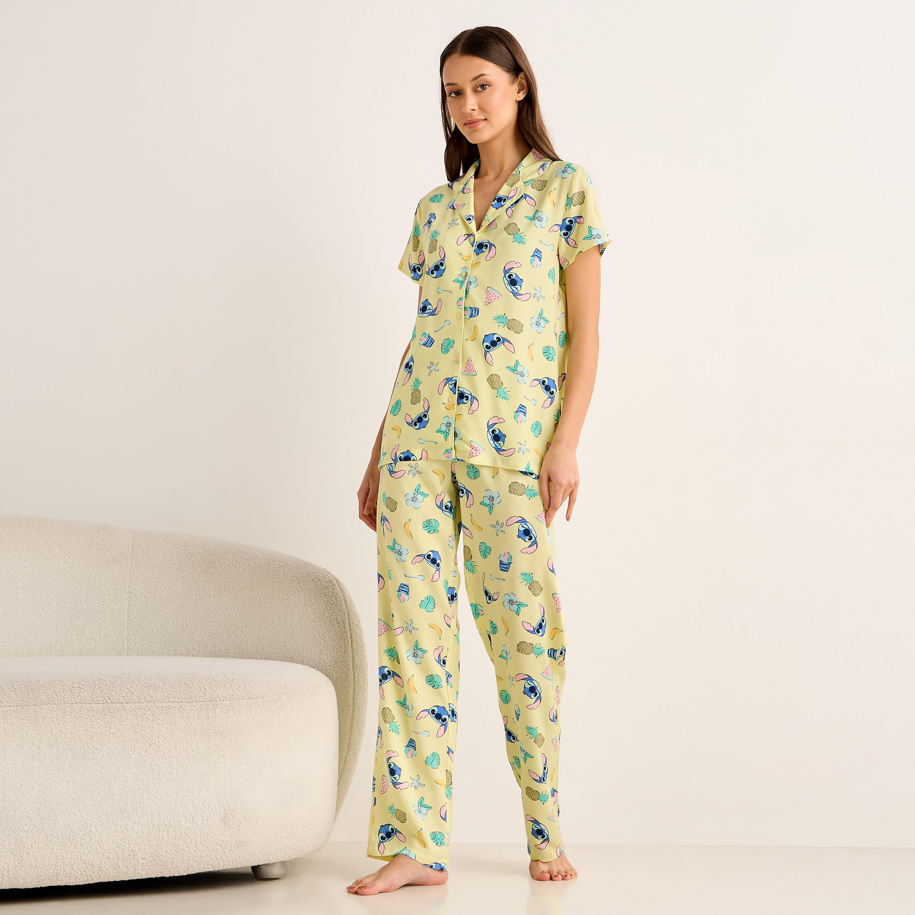 Pyjama Set Button-Down Shirt & Trousers Viscose-women-clothing-nightwear-pyjamas-longsets-image-1