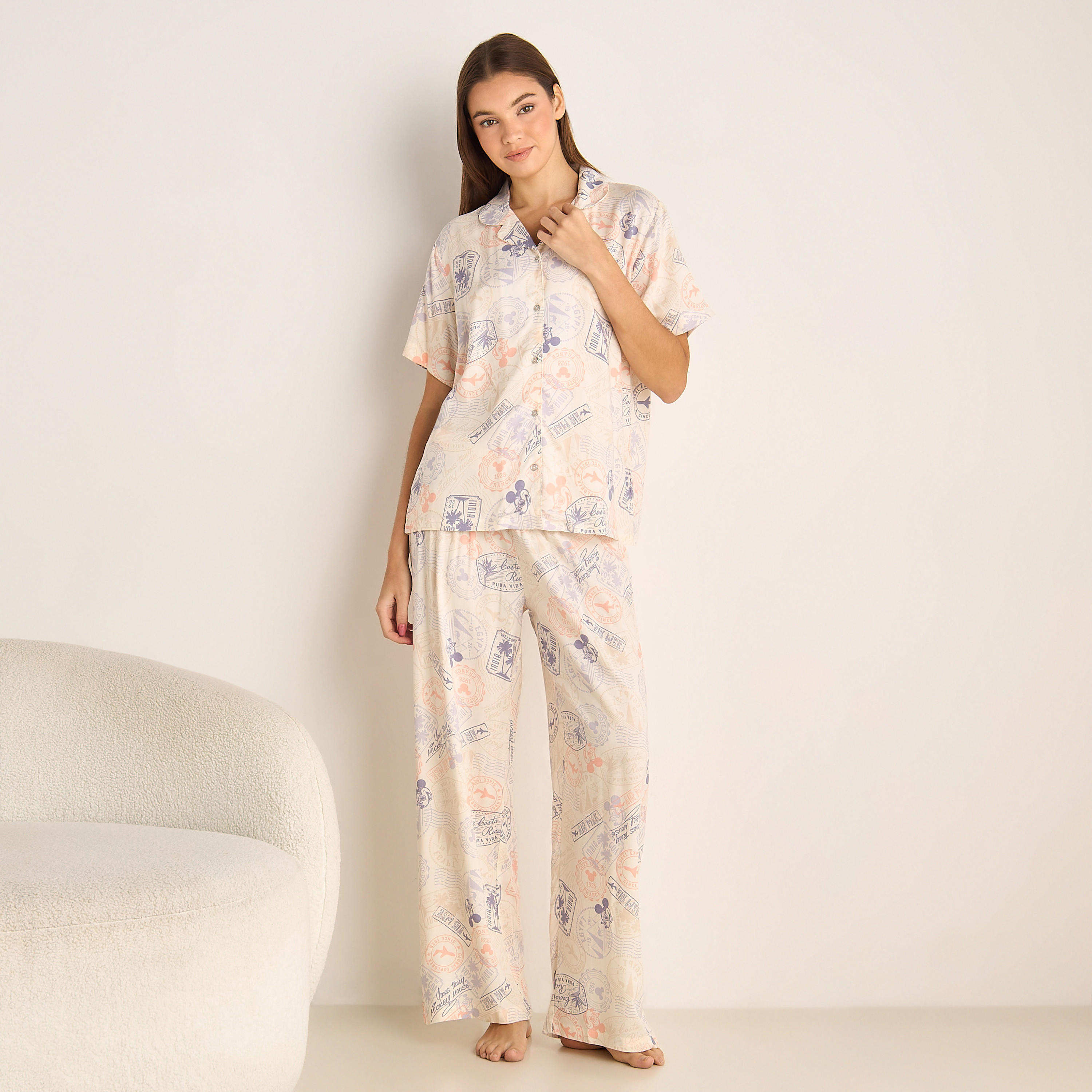 طقم بيجامة فيسكوز قميص وبنطلون-women-clothing-nightwear-pyjamas-longsets-image-1