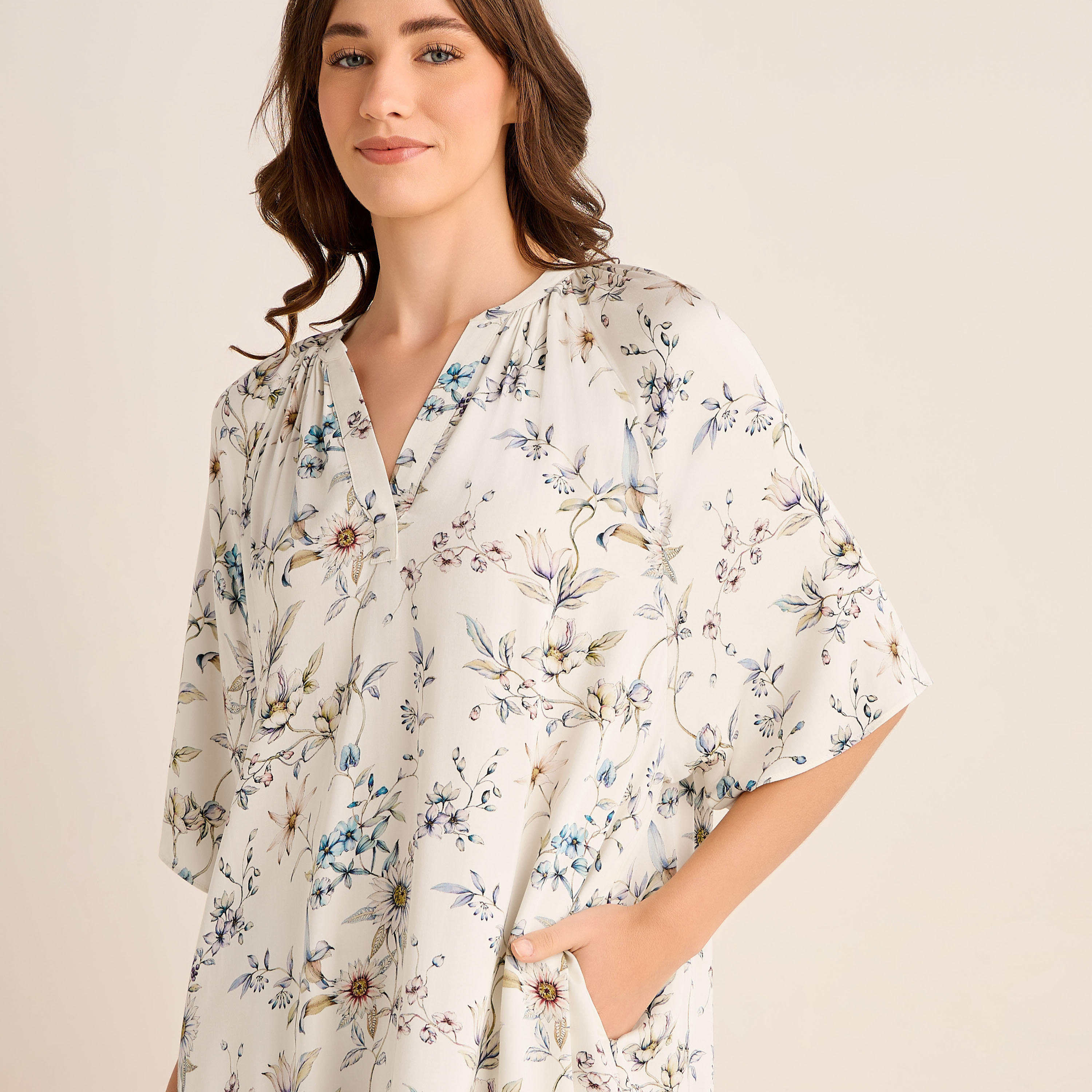 Midi Floral Print Kaftan Night Dress Modal-women-clothing-nightwear-nighties-image-5