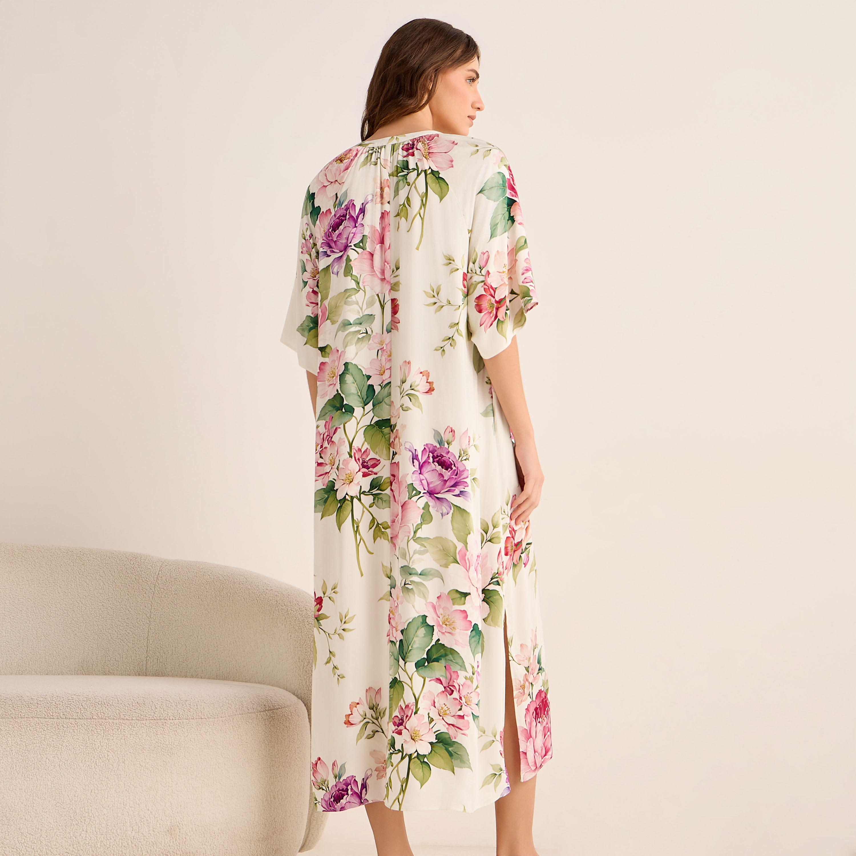 فستان قفطان مسائي ميدي مودال بطبعات زهرية-women-clothing-nightwear-nighties-image-4