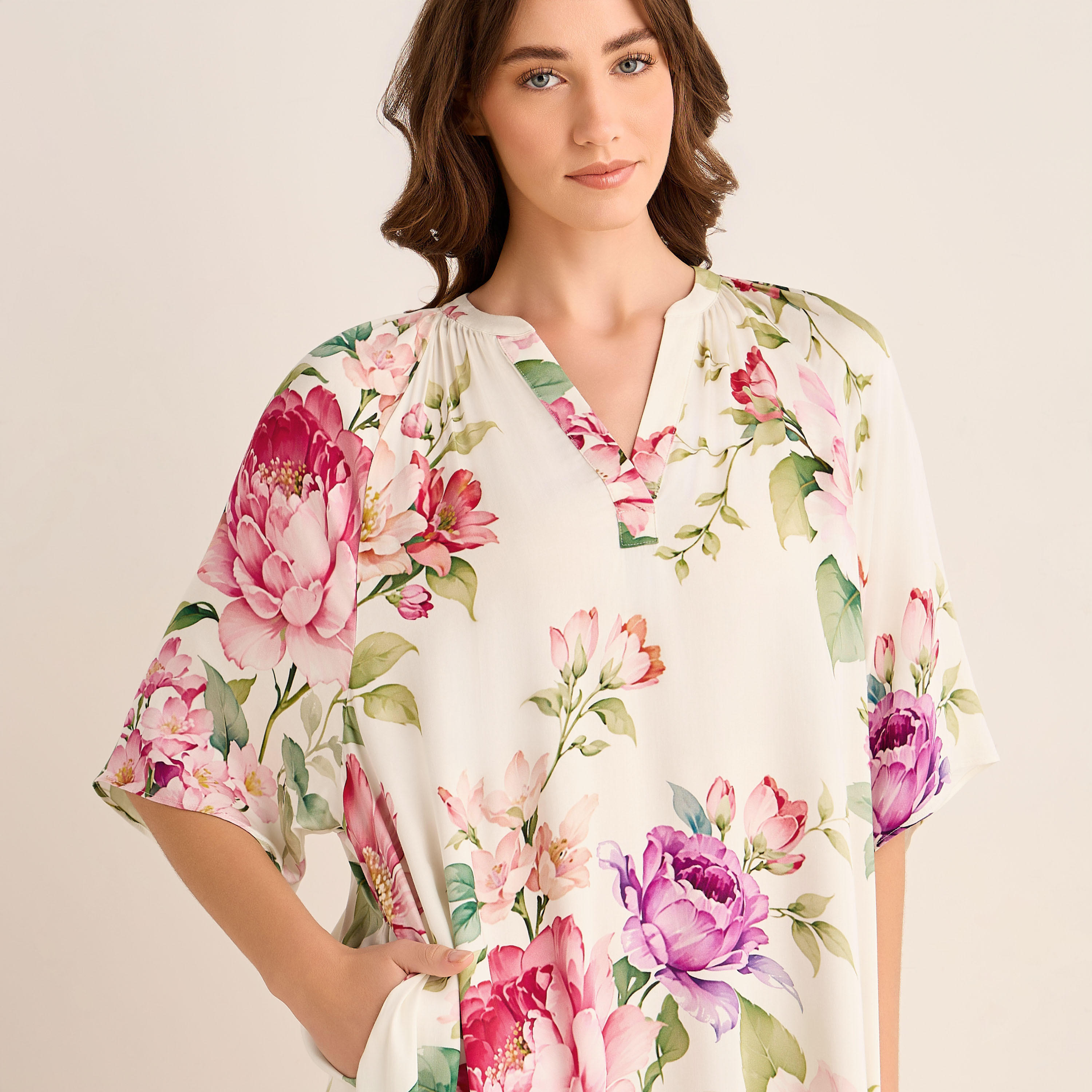 فستان قفطان مسائي ميدي مودال بطبعات زهرية-women-clothing-nightwear-nighties-image-5