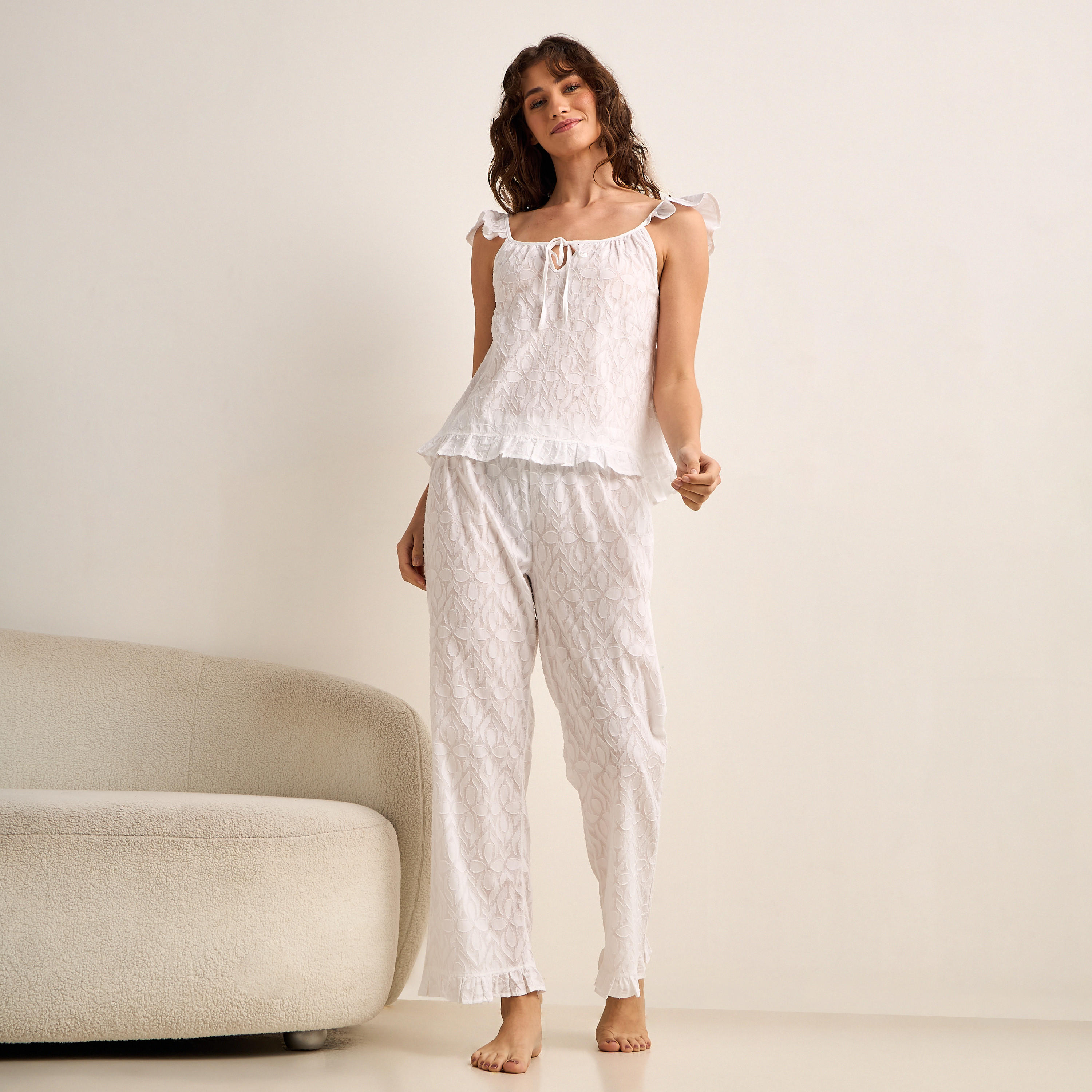 طقم بيجاما قطن تيشيرت وبنطلون-women-clothing-nightwear-pyjamas-longsets-image-1