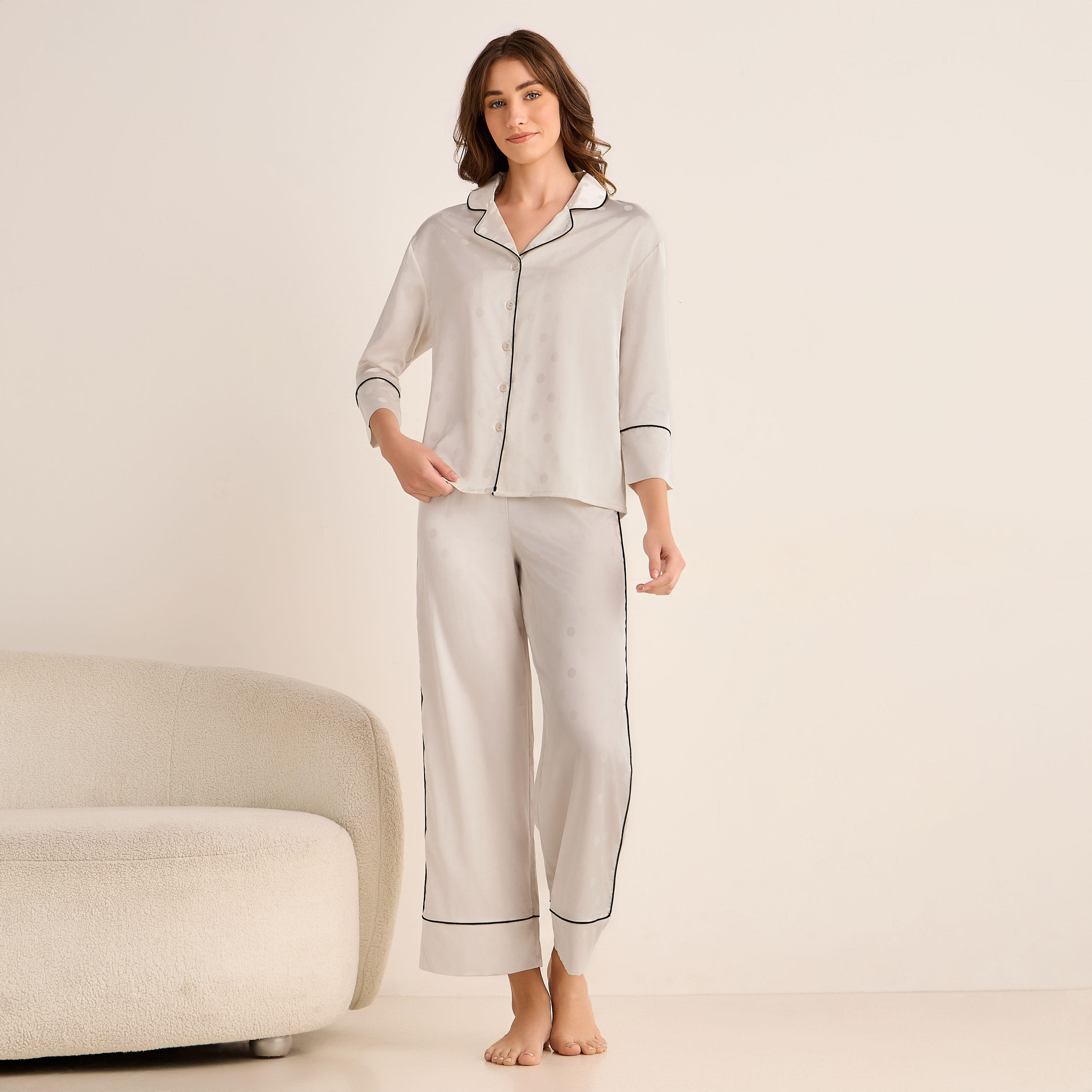 Pyjama Set Button-Down Shirt & Pants Satin-women-clothing-nightwear-pyjamas-longsets-image-1