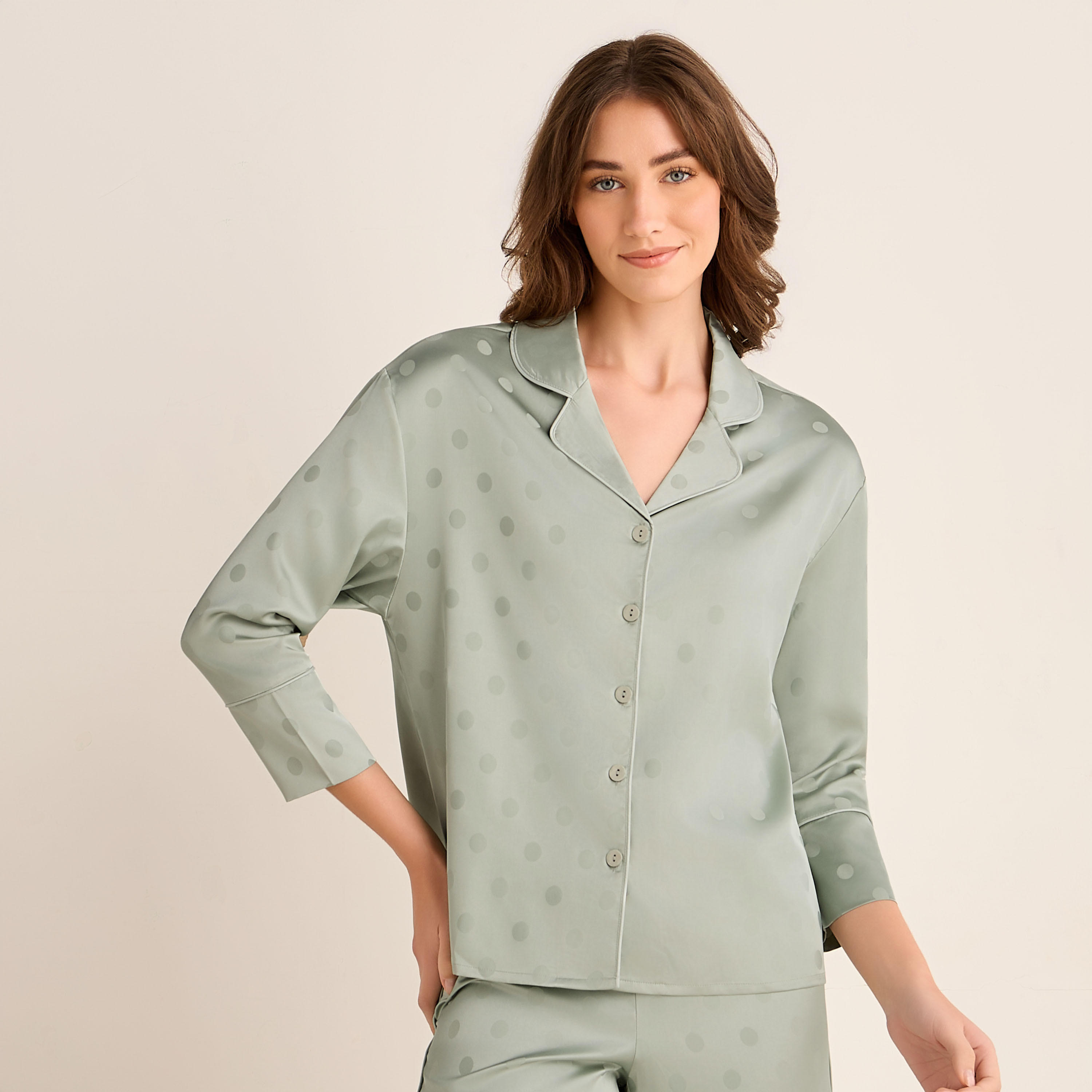 Pyjama Set Button-Down Shirt & Pants Satin-women-clothing-nightwear-pyjamas-longsets-image-2