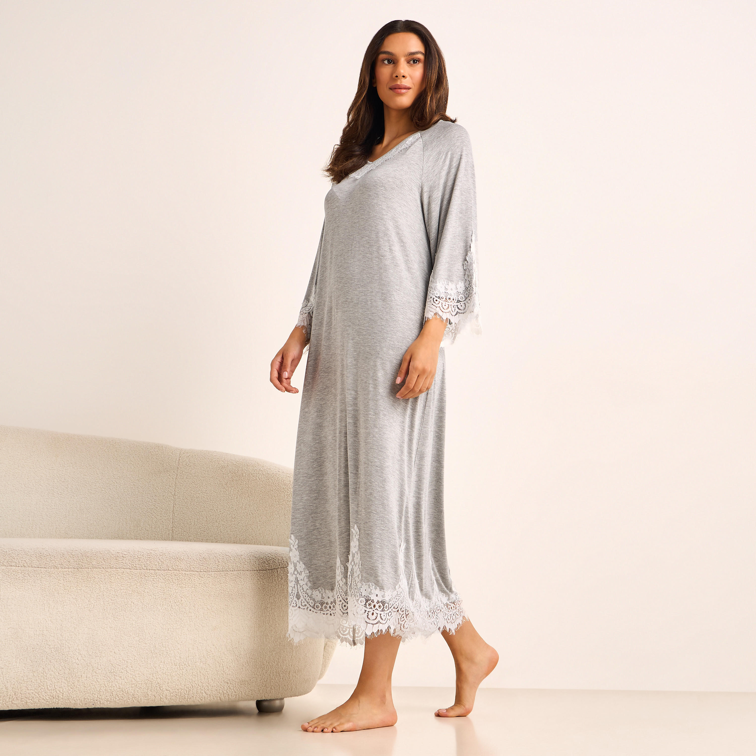 Night Gown Long Sleeve Lace Trim-women-clothing-nightwear-nighties-image-2