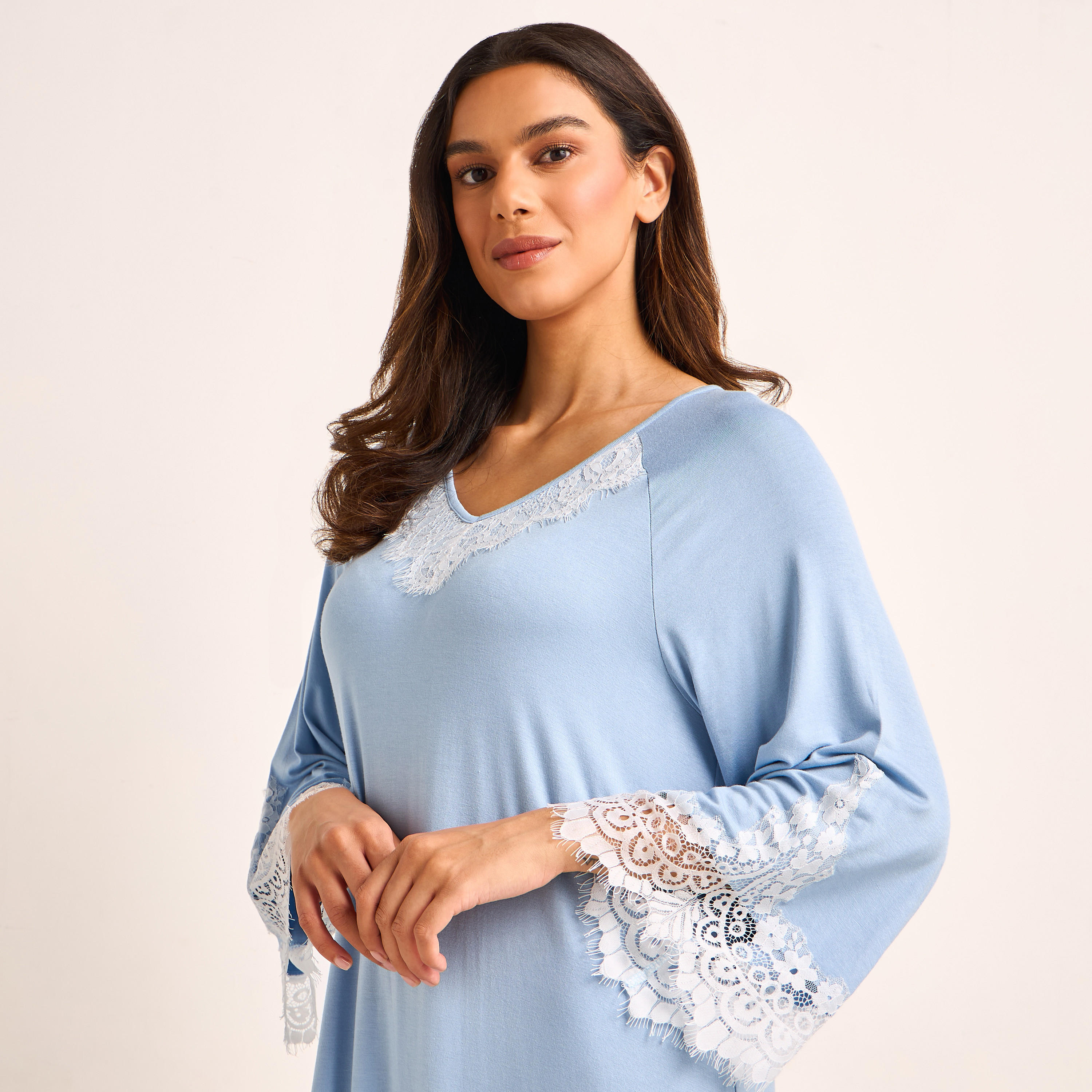Night Gown Long Sleeve Lace Trim-women-clothing-nightwear-nighties-image-4