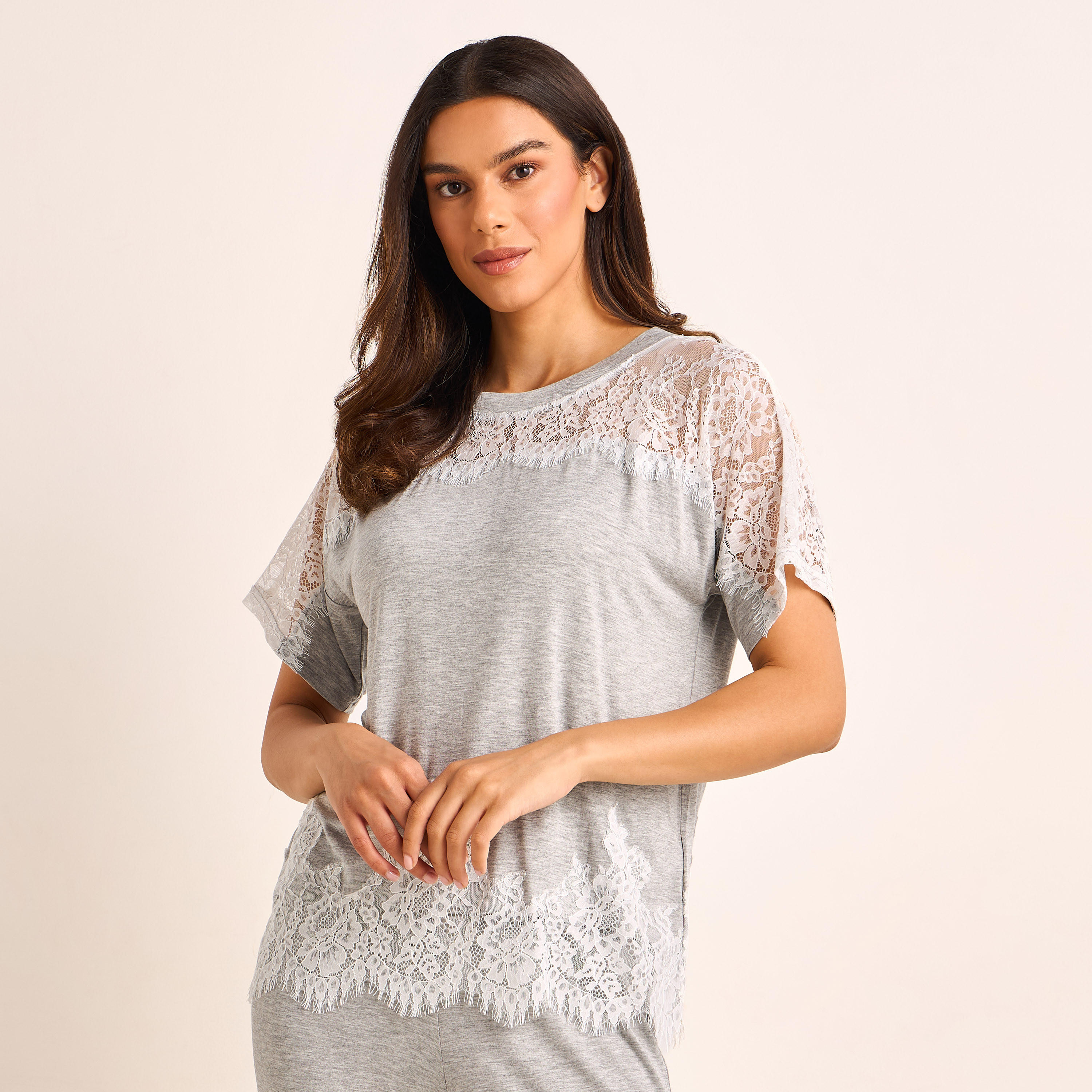 Pyjama Set Lace Panel Top & Trousers-women-clothing-nightwear-pyjamas-longsets-image-2