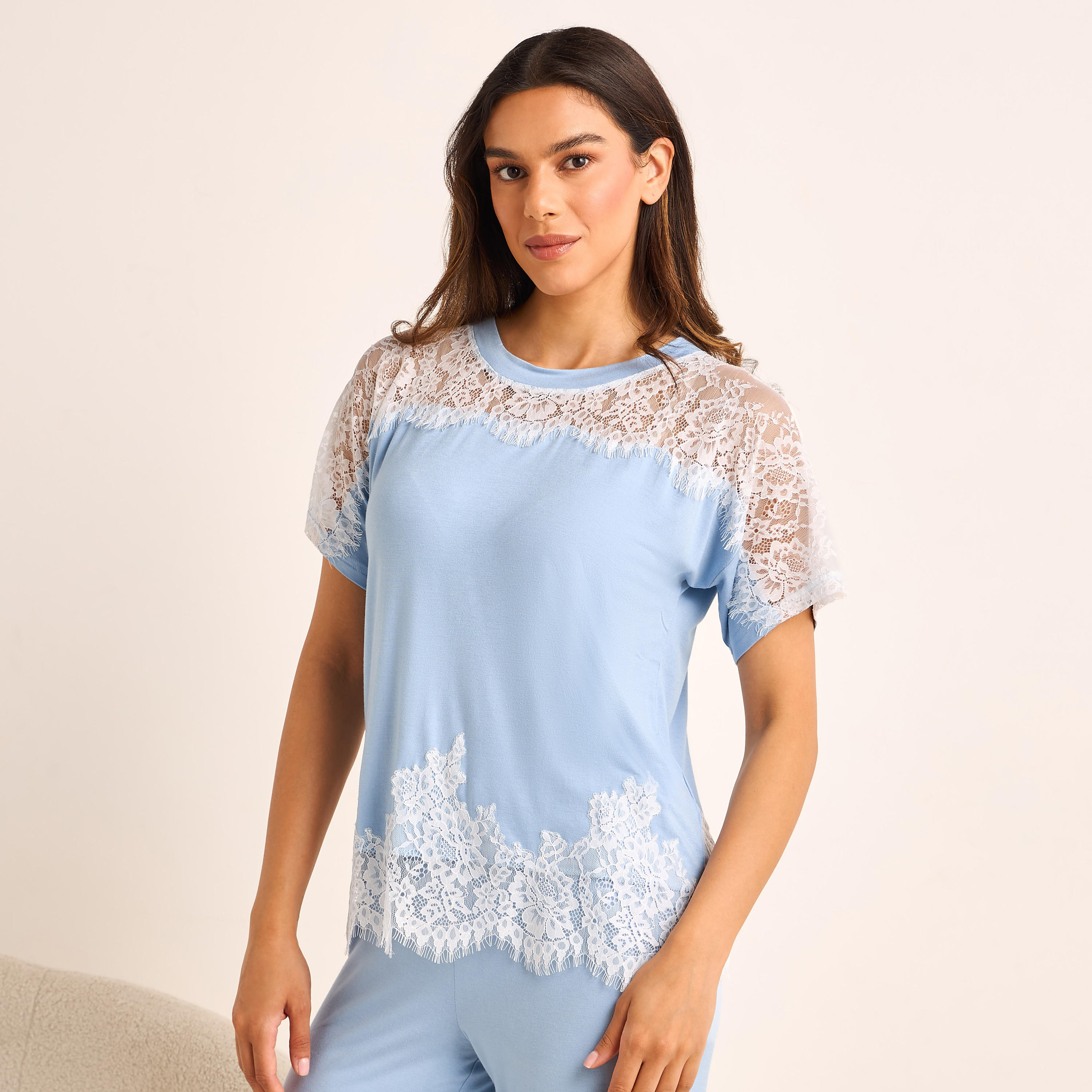Pyjama Set Lace Panel Top & Trousers-women-clothing-nightwear-pyjamas-longsets-image-2