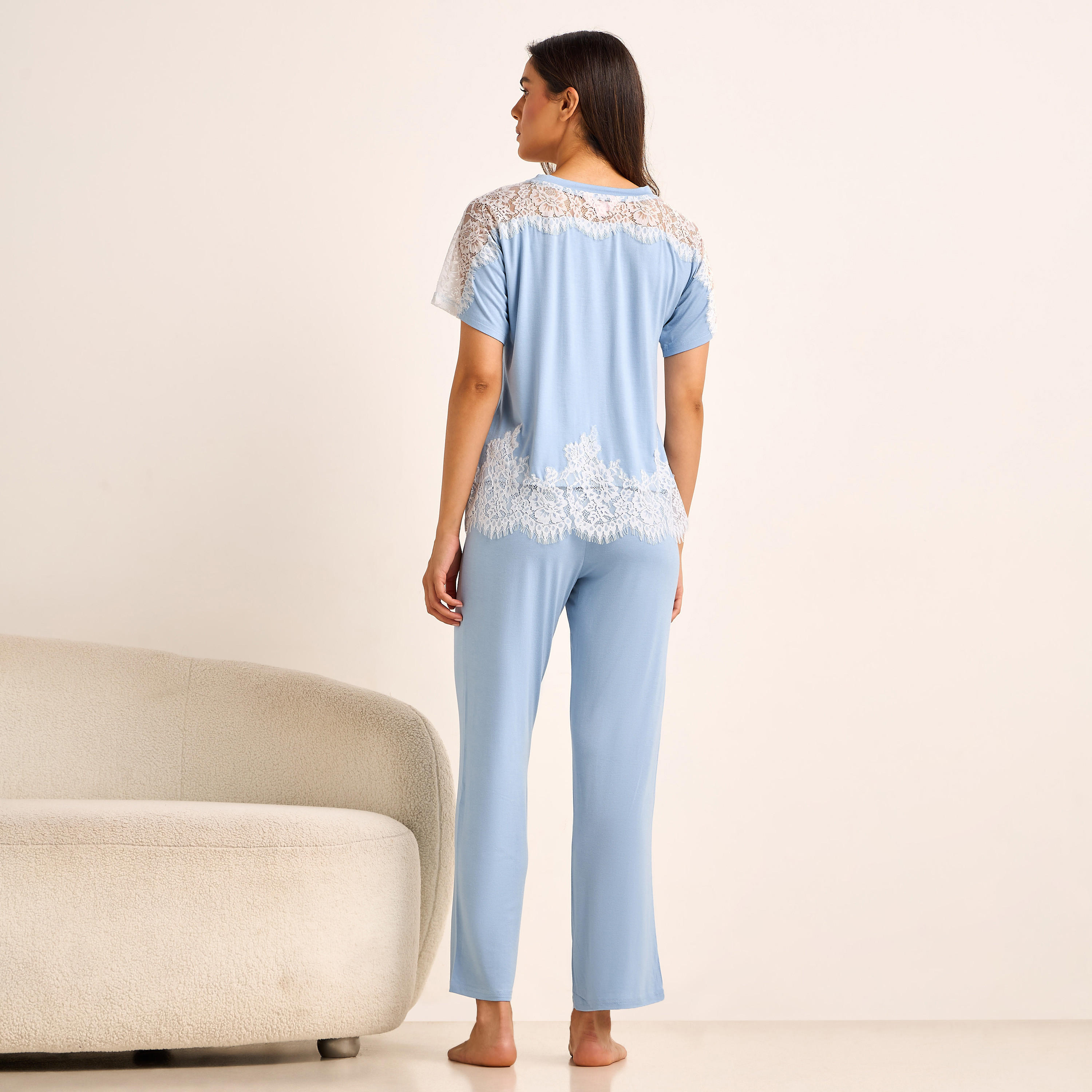 Pyjama Set Lace Panel Top & Trousers-women-clothing-nightwear-pyjamas-longsets-image-3