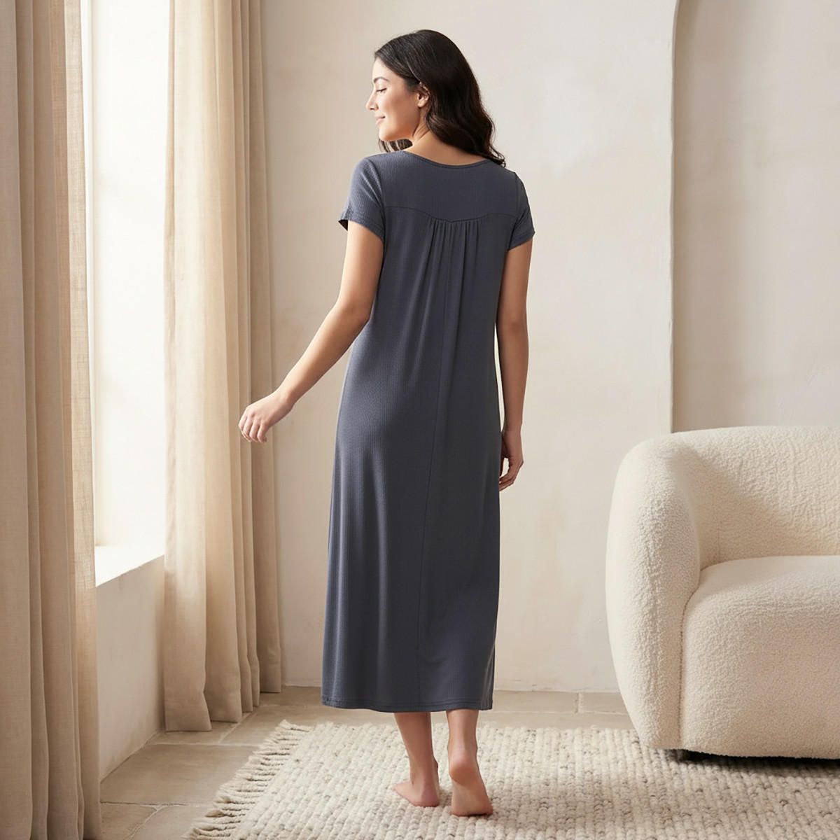 Night Gown Short Sleeve Textured-women-clothing-nightwear-nighties-image-4