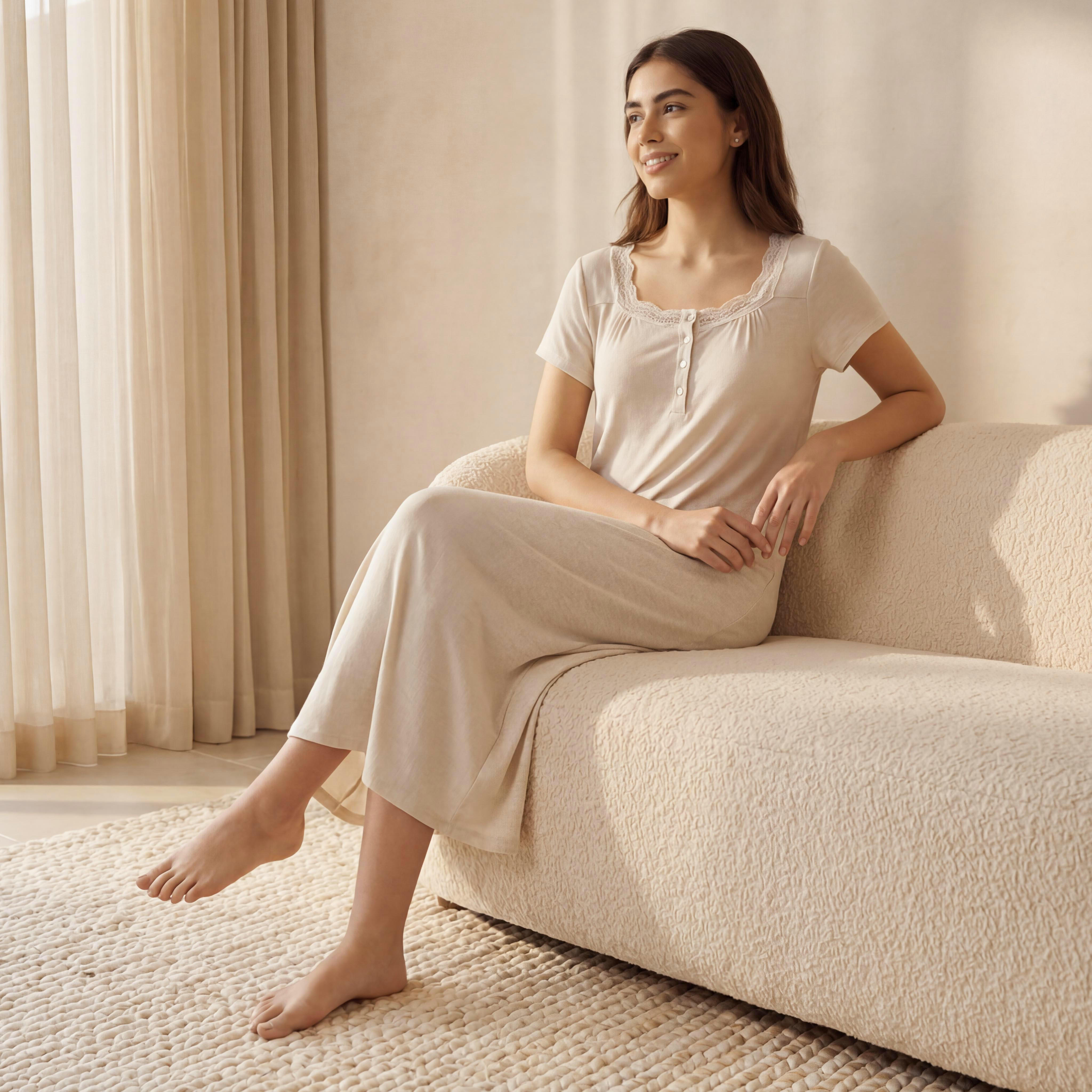 Night Gown Short Sleeve Textured-women-clothing-nightwear-nighties-image-1