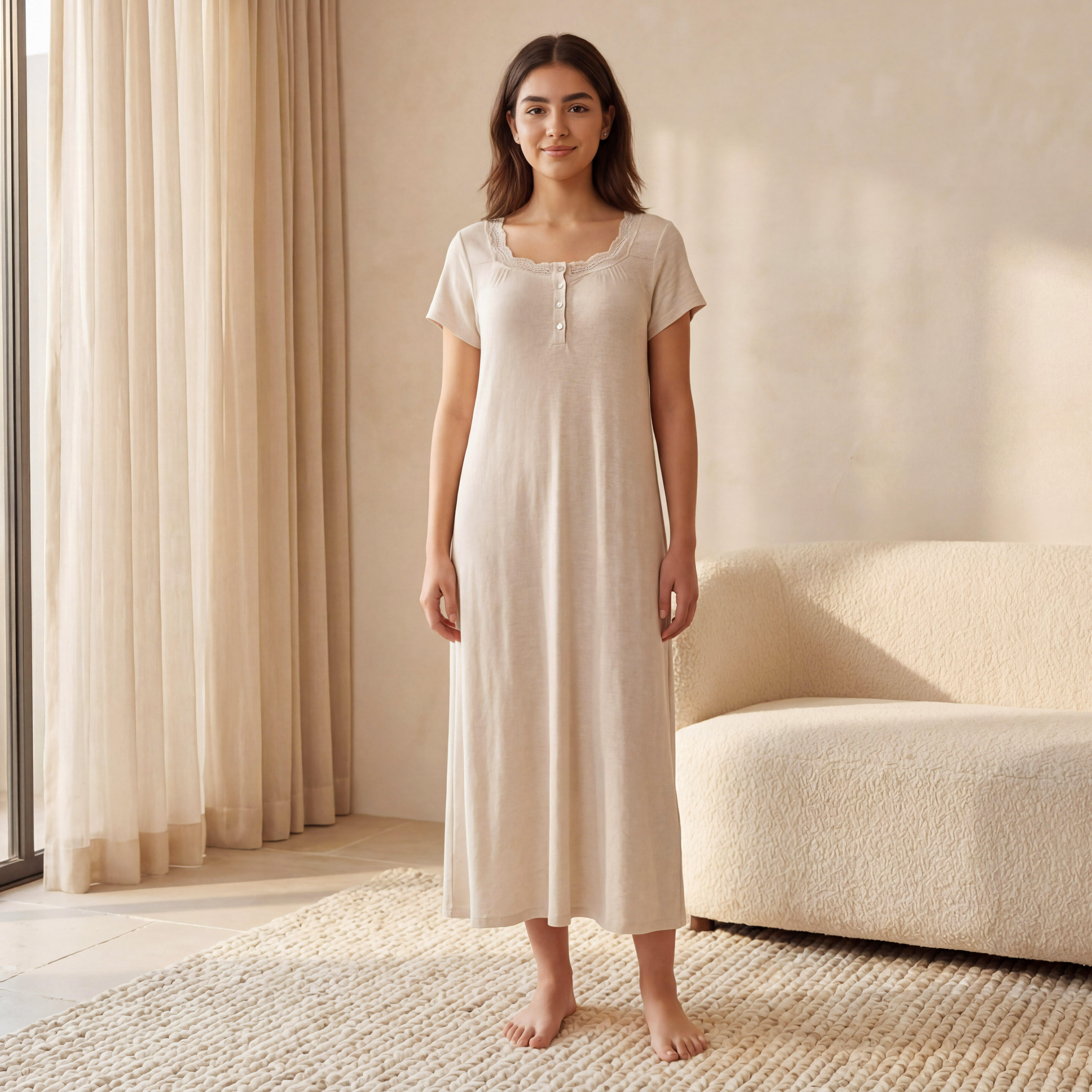 Night Gown Short Sleeve Textured-women-clothing-nightwear-nighties-image-3
