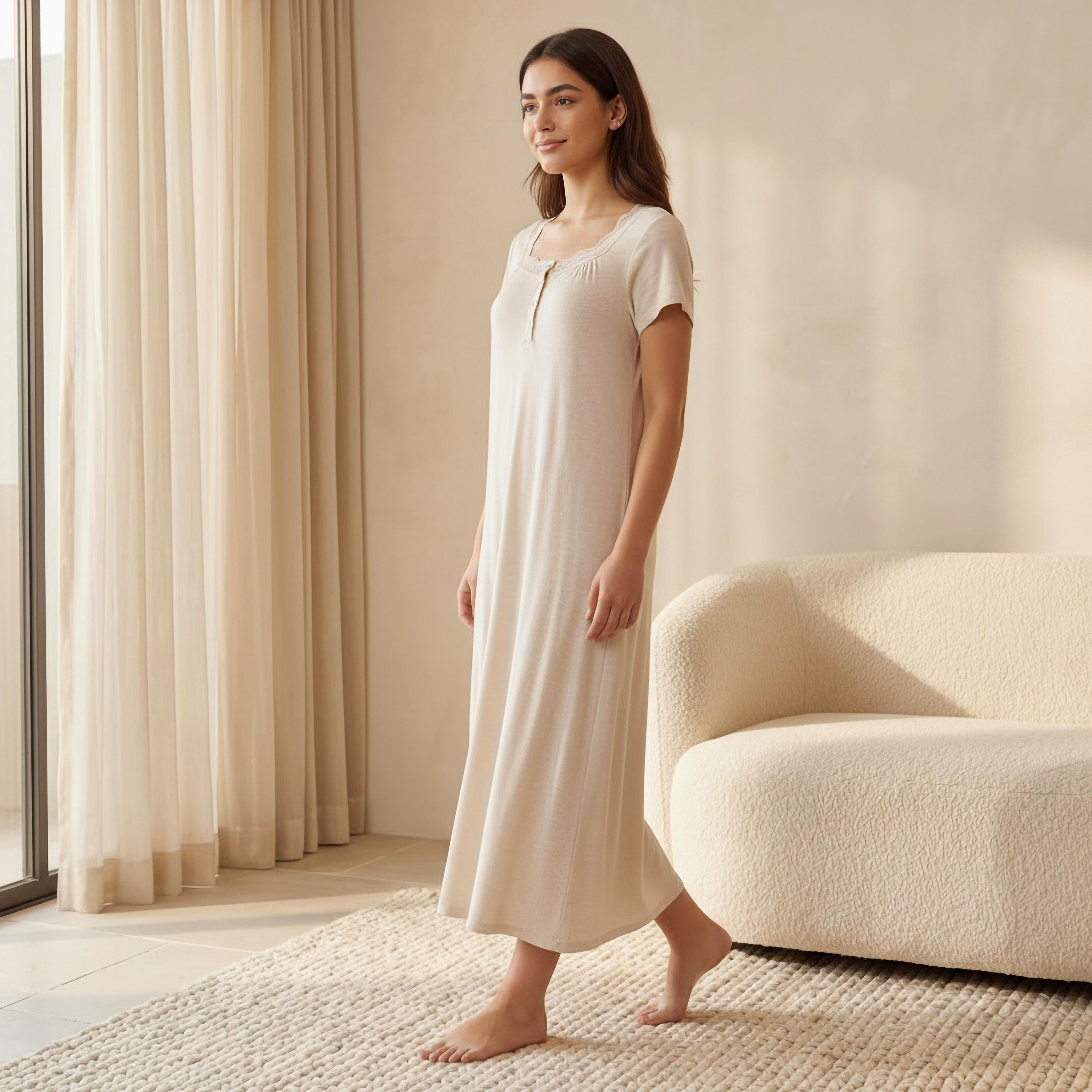 Night Gown Short Sleeve Textured-women-clothing-nightwear-nighties-image-5