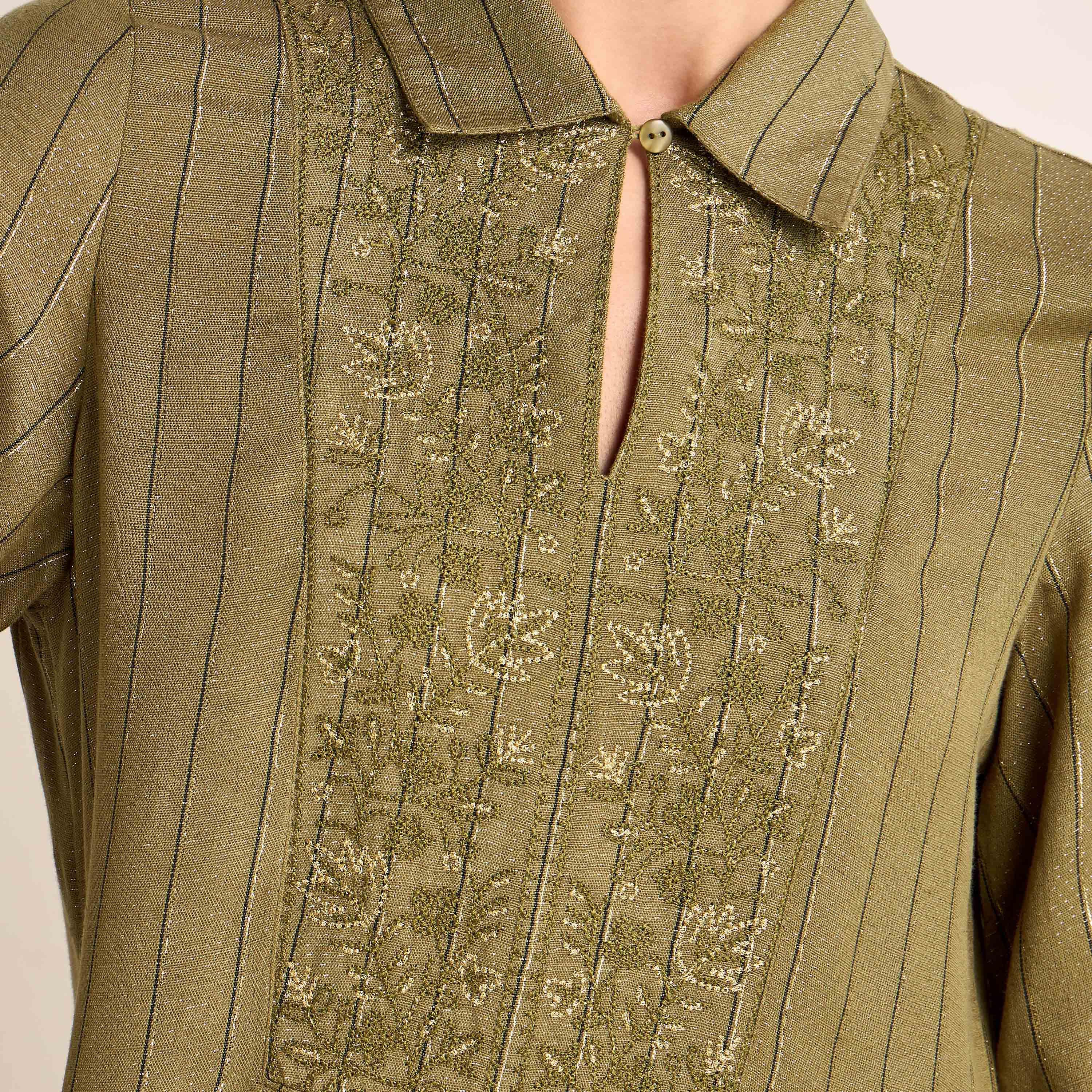 Midi Night Dress Long Sleeves Lurex Stripe Linen Blend-women-clothing-nightwear-nighties-image-3