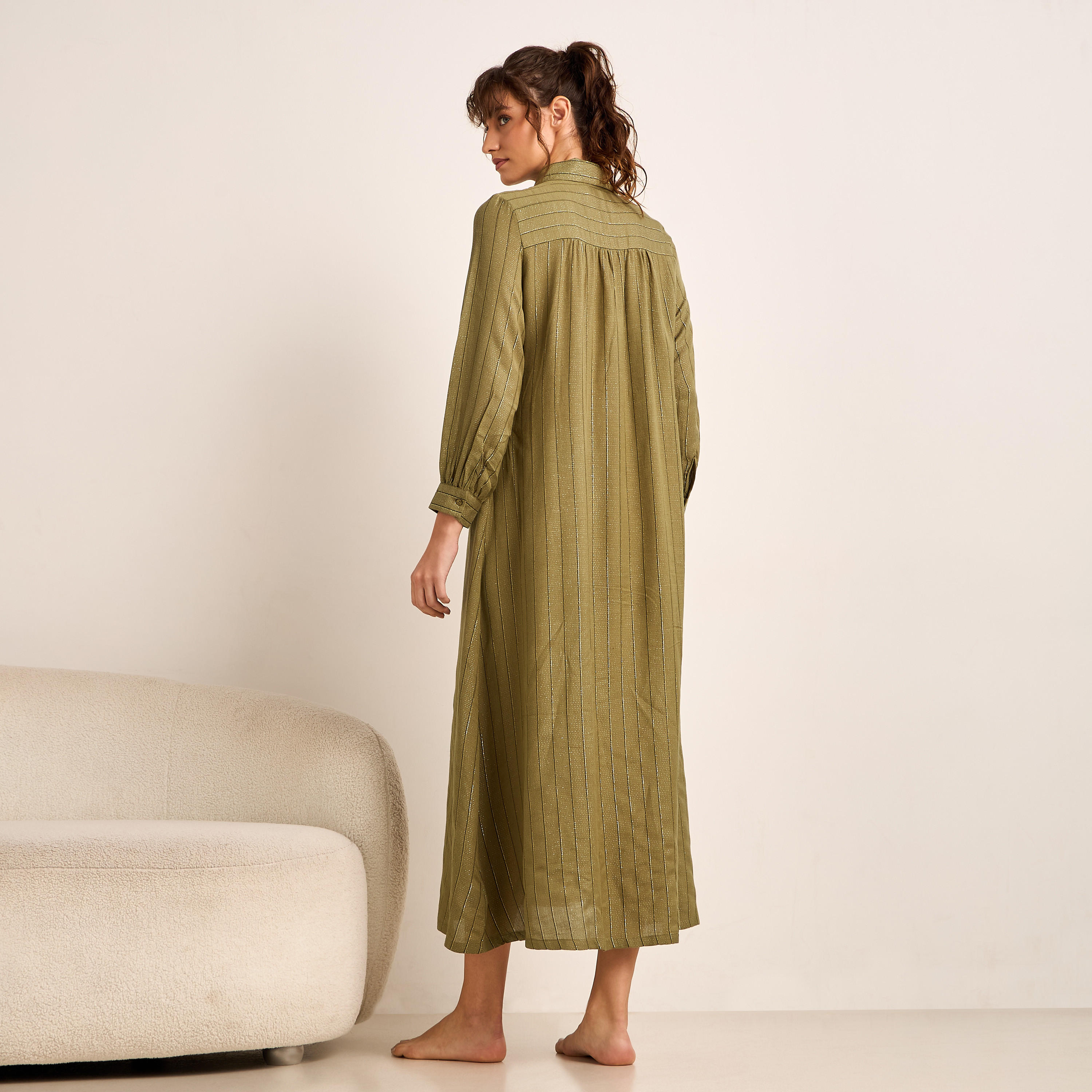 Midi Night Dress Long Sleeves Lurex Stripe Linen Blend-women-clothing-nightwear-nighties-image-4