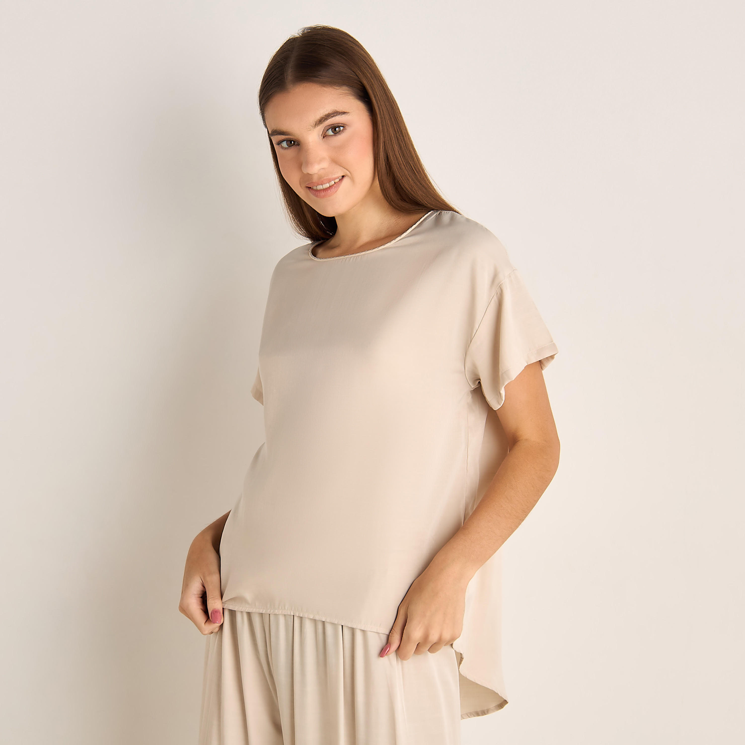 طقم بيجامة ساتان بلوزة وبنطلون-women-clothing-nightwear-pyjamas-longsets-image-2