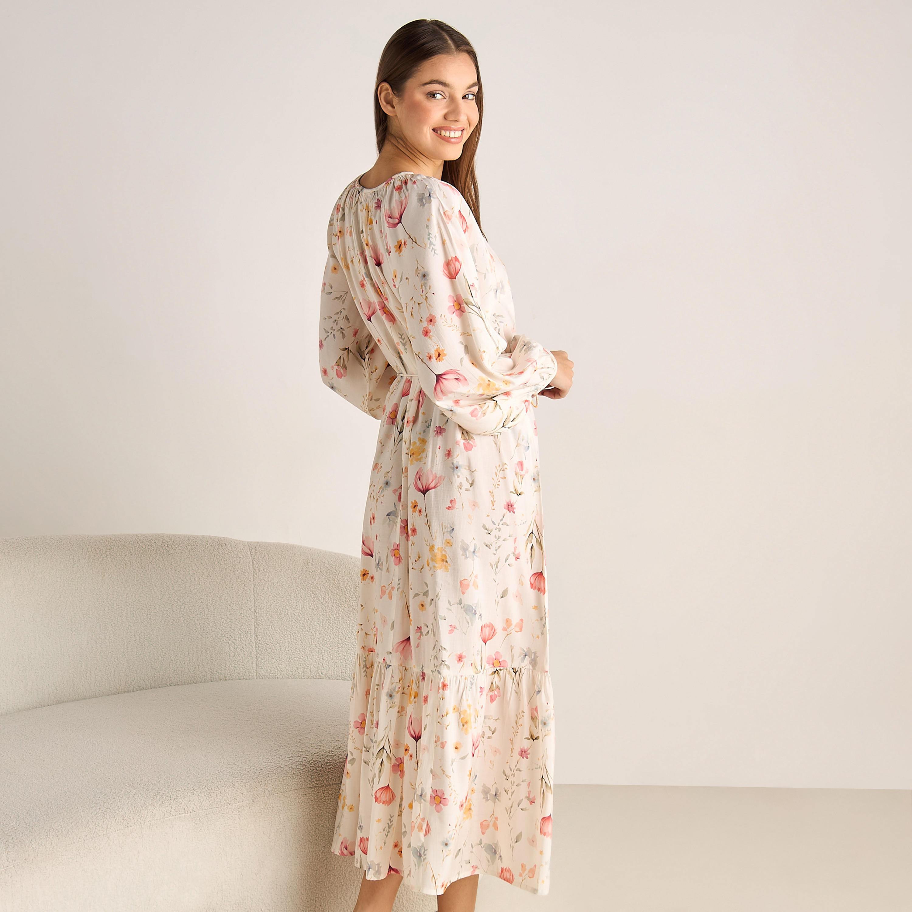 Night Dress Long Sleeves Rope Tie-Up Belt-women-clothing-nightwear-nighties-image-3